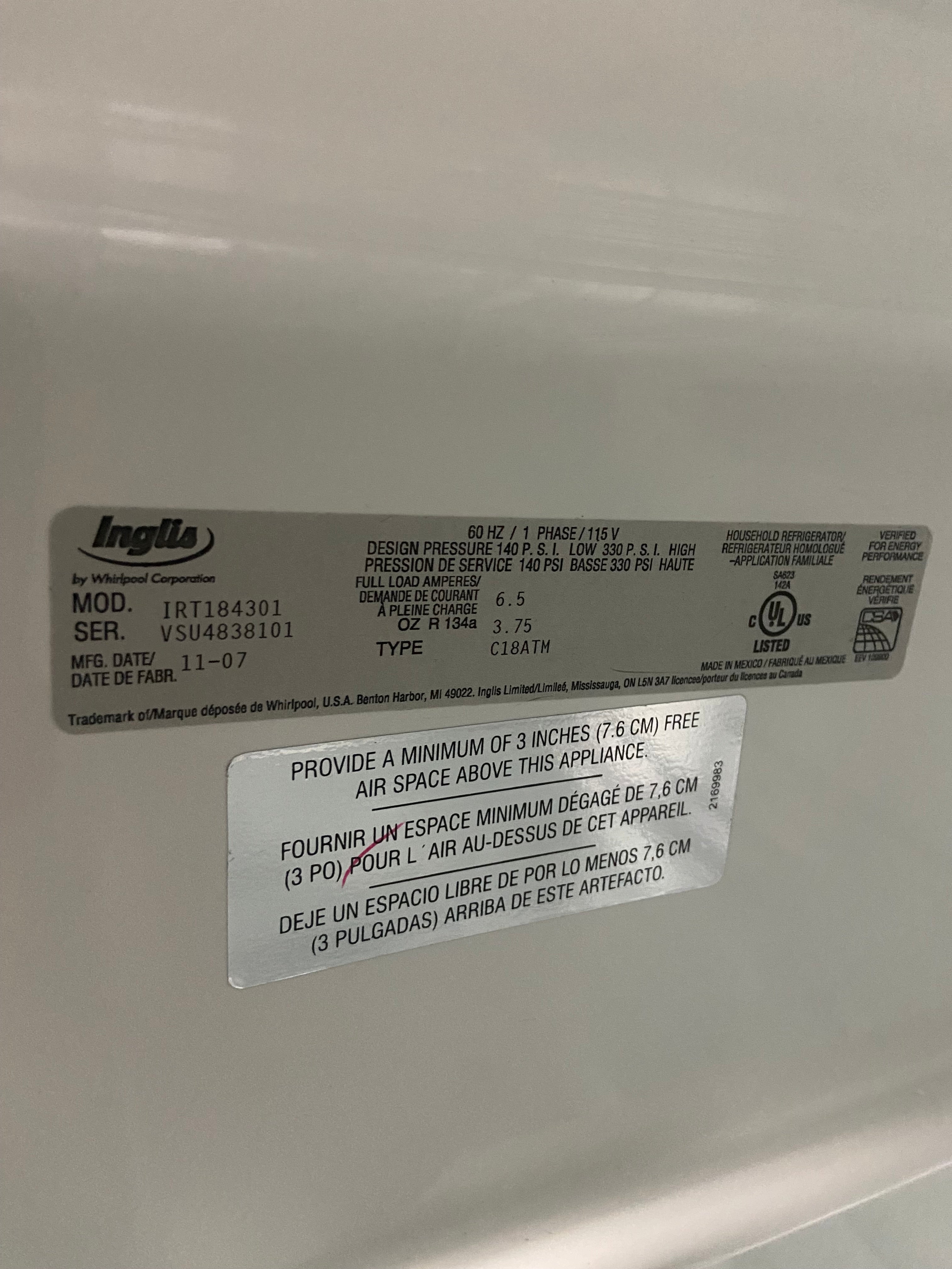 Inglis white fridge