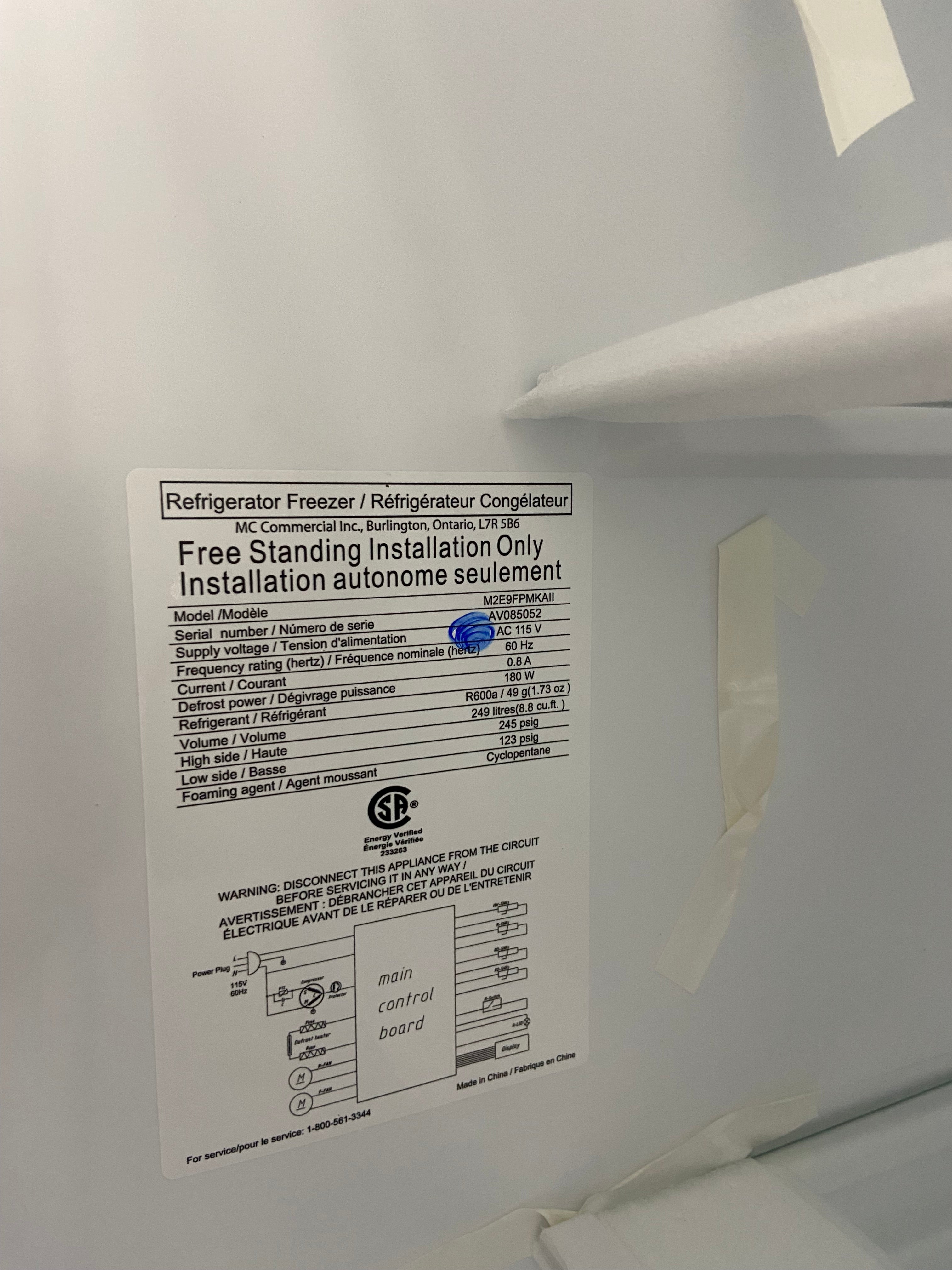 Moffat 22” white panel ready bottom mount freezer white fridge “Open box”