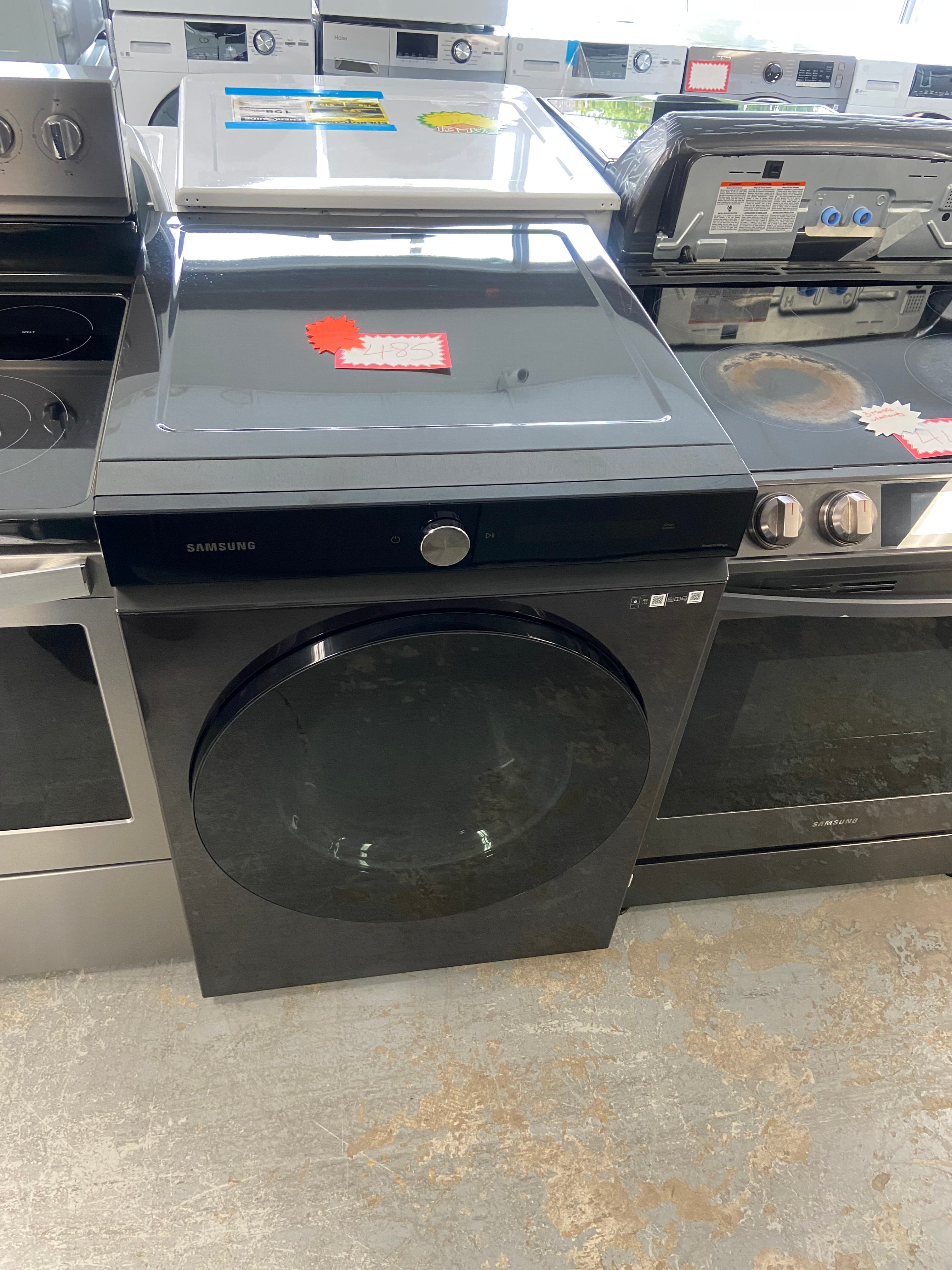 Black Stainless Steel Samsung 7.6 Cu. Ft. Electric Dryer with Steam  - Stackable - DVE53BB8700VAC Dryer (refurbished)