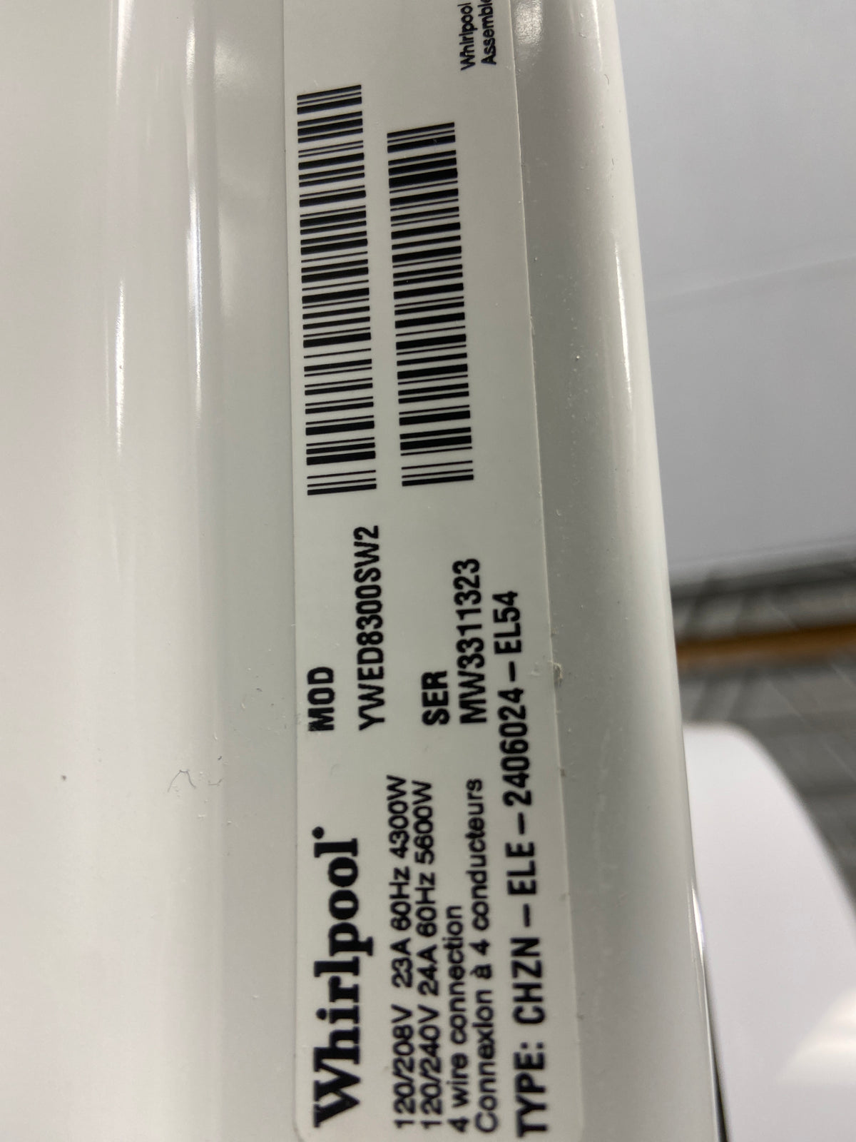 Whirlpool dryer, white, “Refurbished”, 3 Months Warranty