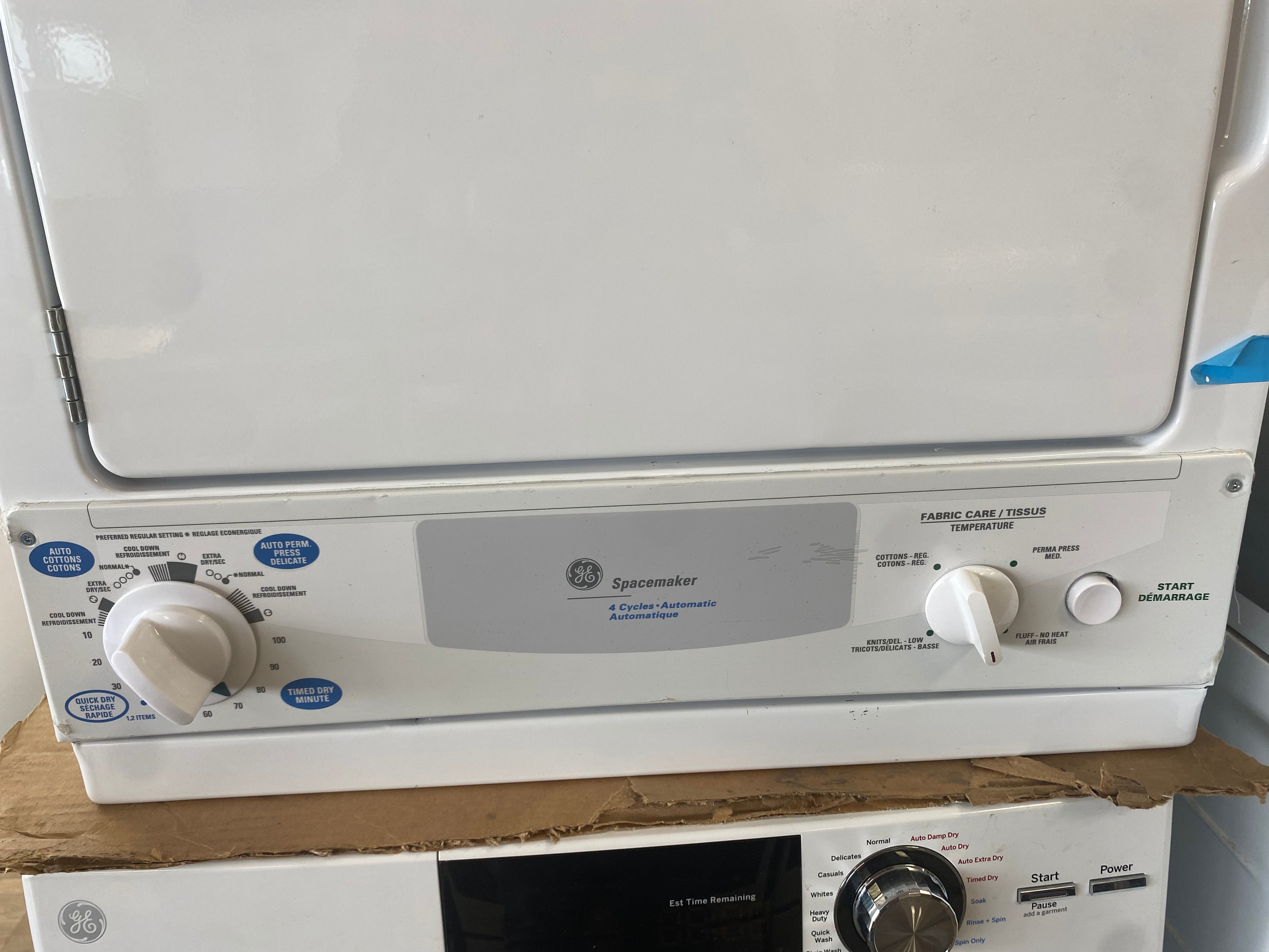 24 Inch GE 3.6 cu. ft. Electric Compact Dryer White wheelchair accessible  PCKS443EBWW "Open box"