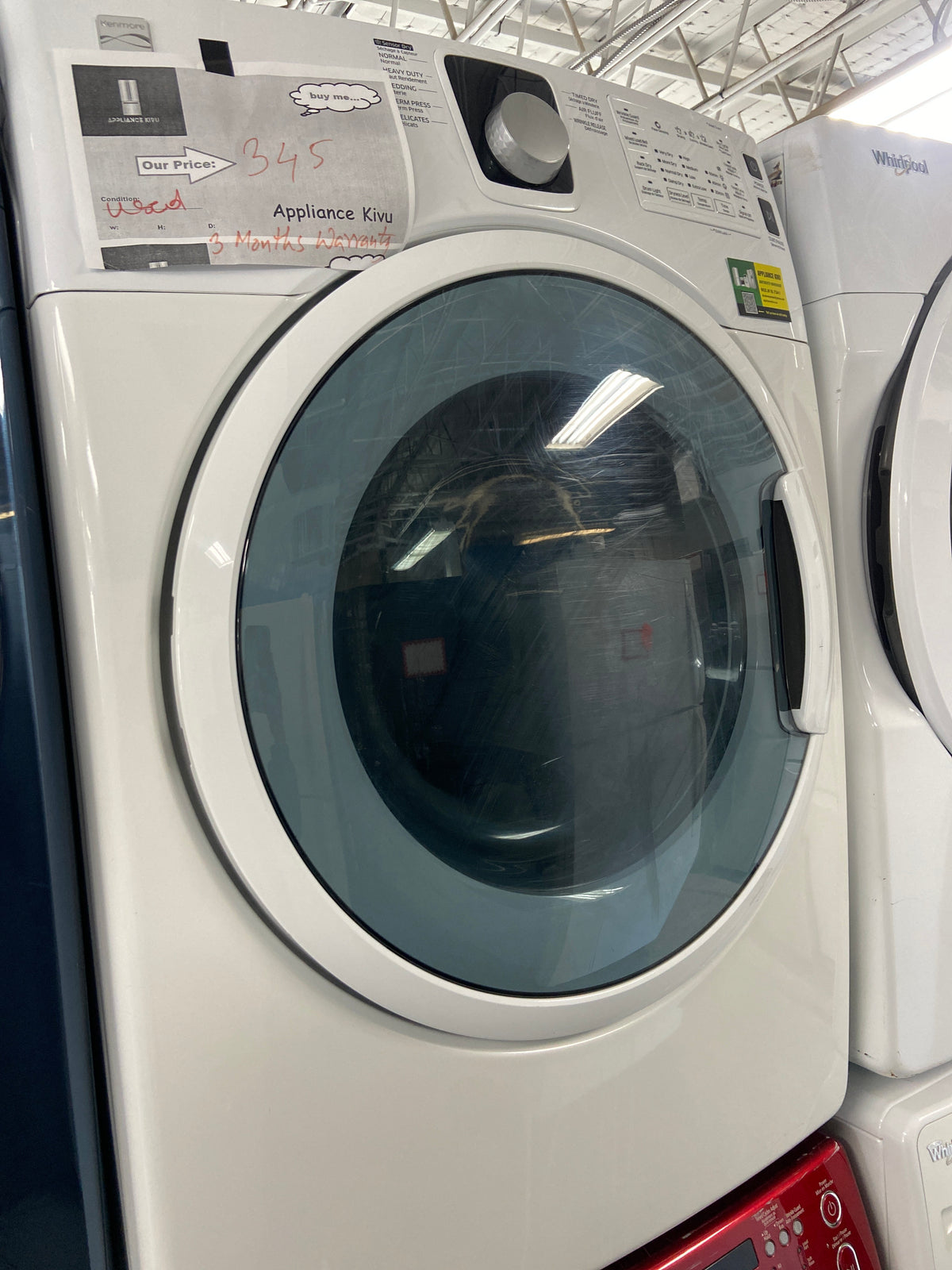Kenmore white dryer, sensor dry, he(high efficiency marked), “Refurbished”, 3 Months Warranty