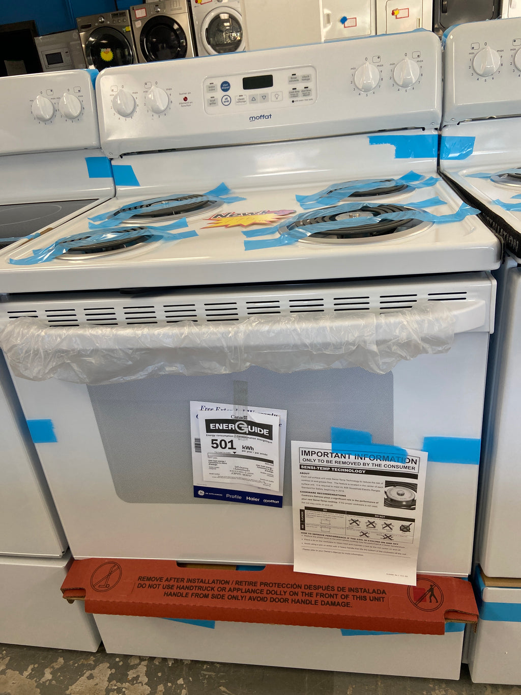 Moffat Coil top stove, white, MCB757DM4WW, “Brand New”, 1 Year factory warranty