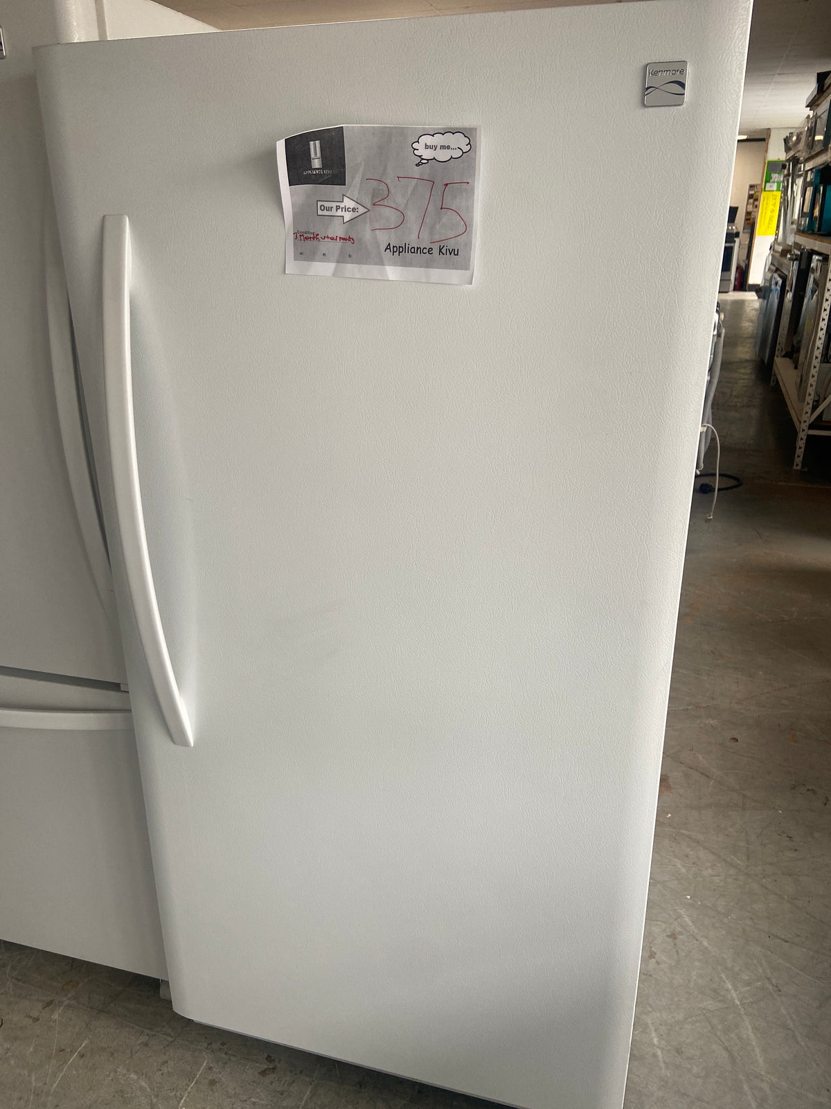 Kenmore white stand up freezer, 14 cu ft., 253.22442412, “Refurbished”, 3 Months warranty