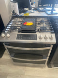 30” GE propane slide in stove "New", Stainless, Double oven