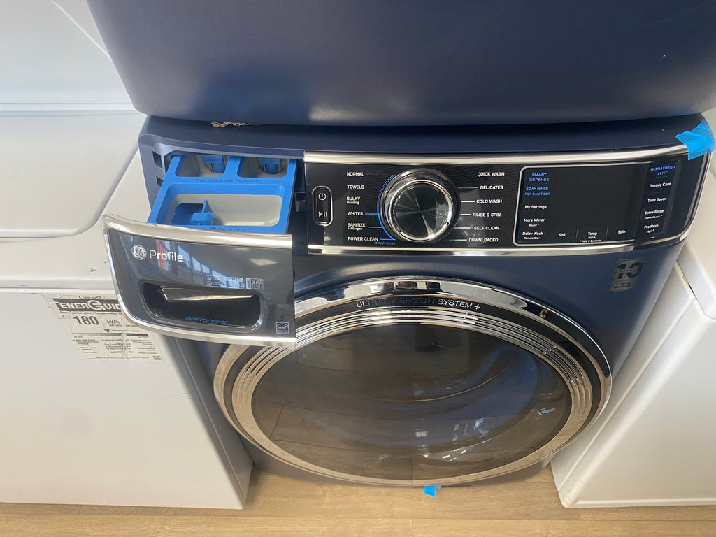 Profile 28-inch. W 6.1 cu ft IEC Front Load Washer and W 7.8 cu. ft. Smart Electric Dryer in Sapphire Blue "Scratch&Dent"