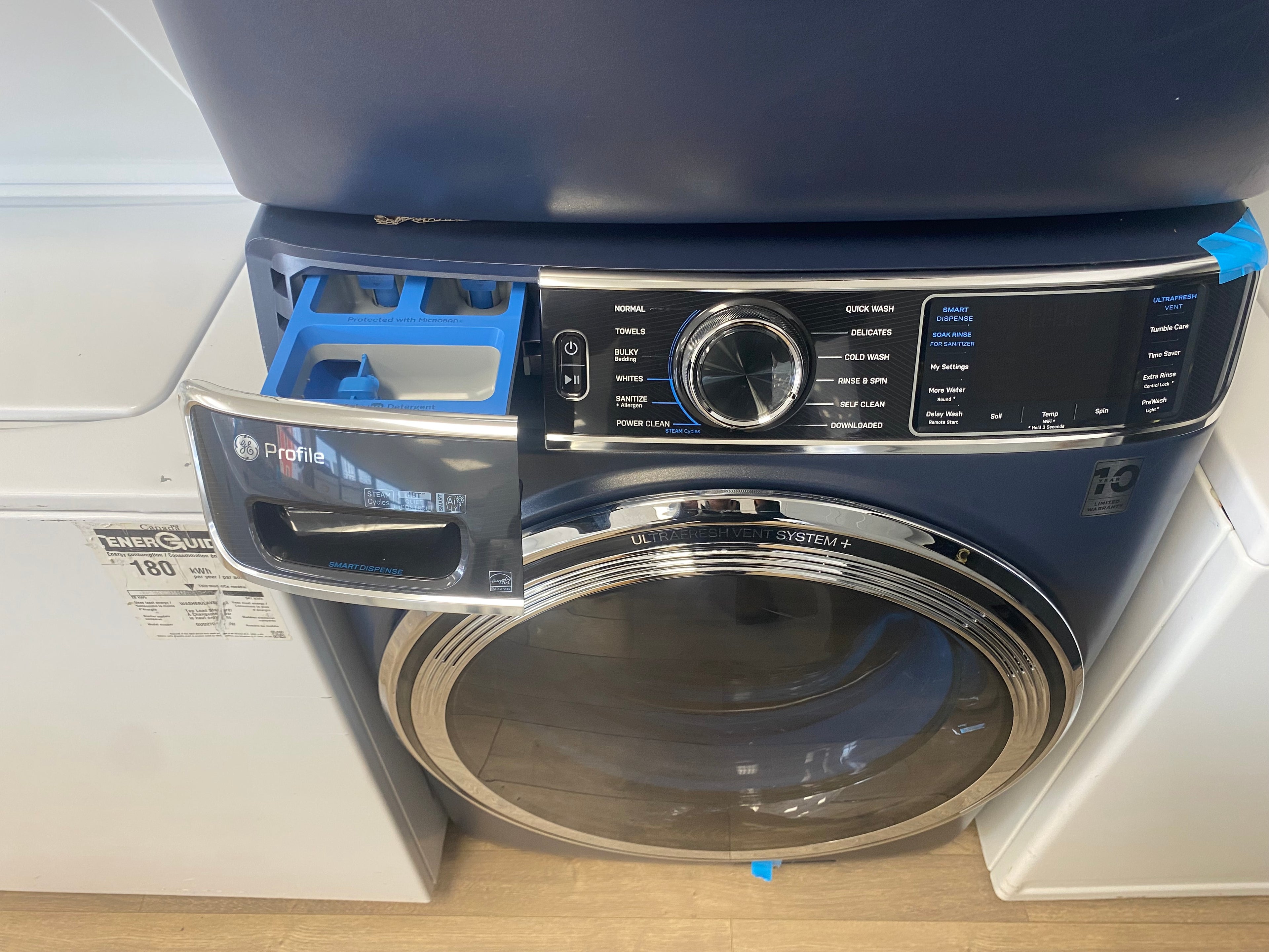 Profile 28-inch. W 6.1 cu ft IEC Front Load Washer and W 7.8 cu. ft. Smart Electric Dryer in Sapphire Blue "Scratch&Dent"
