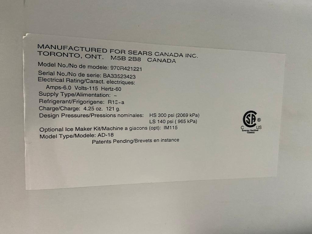White 30” Kenmore 970R421221 Fridge (Used)