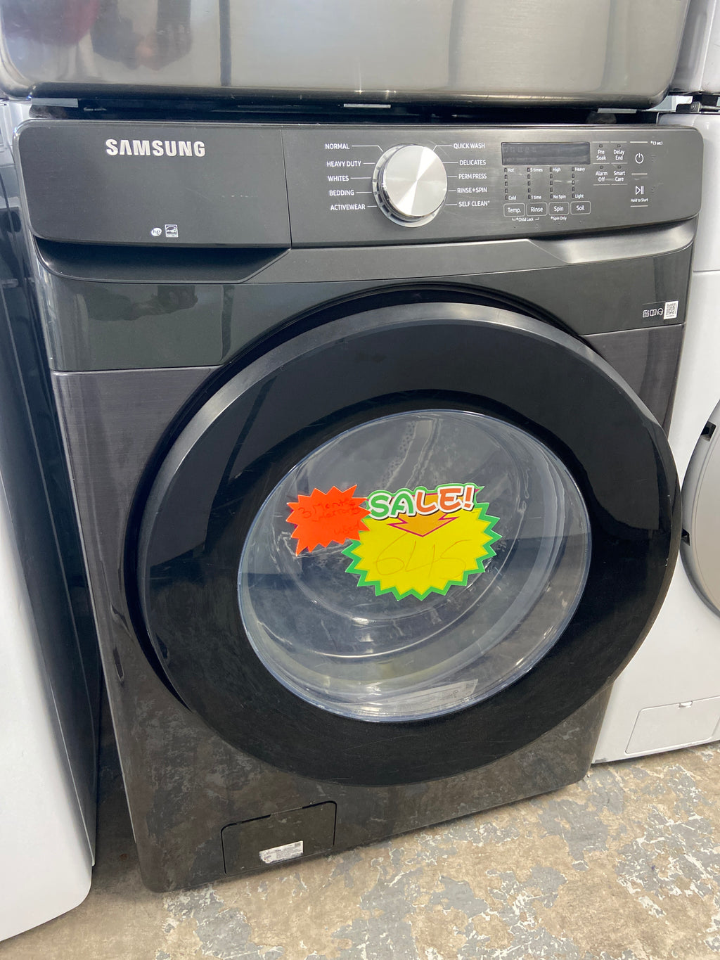 Samsung front load washer, dark stainless, he(high efficiency), energy star certified, “Refurbished”, 3 Months Warranty.