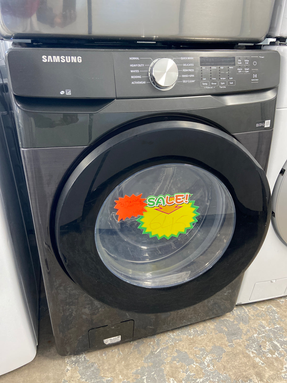 Samsung front load washer, dark stainless, he(high efficiency), energy star certified, “Refurbished”, 3 Months Warranty.