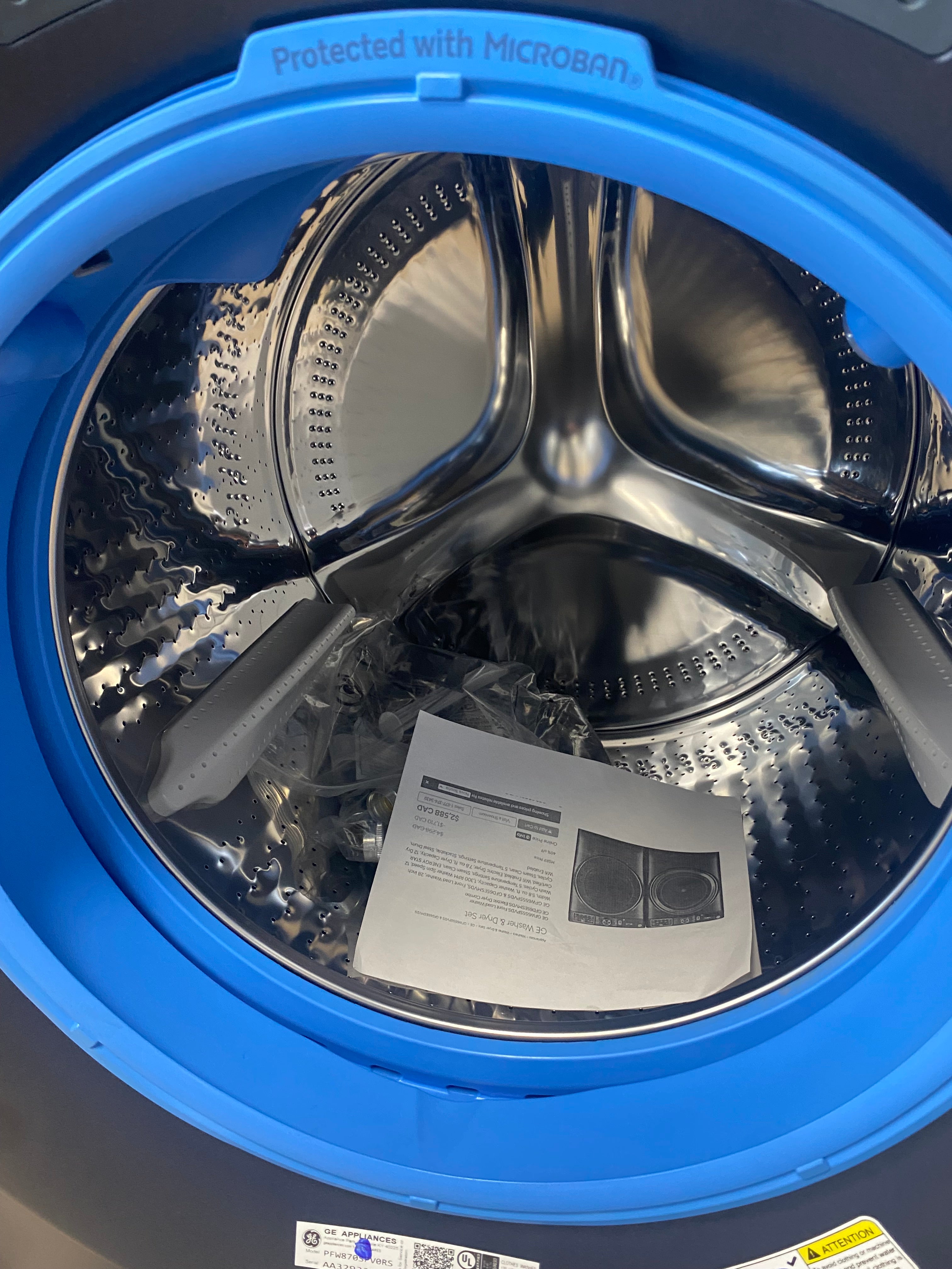 Profile 28-inch. W 6.1 cu ft IEC Front Load Washer and W 7.8 cu. ft. Smart Electric Dryer in Sapphire Blue "Scratch&Dent"