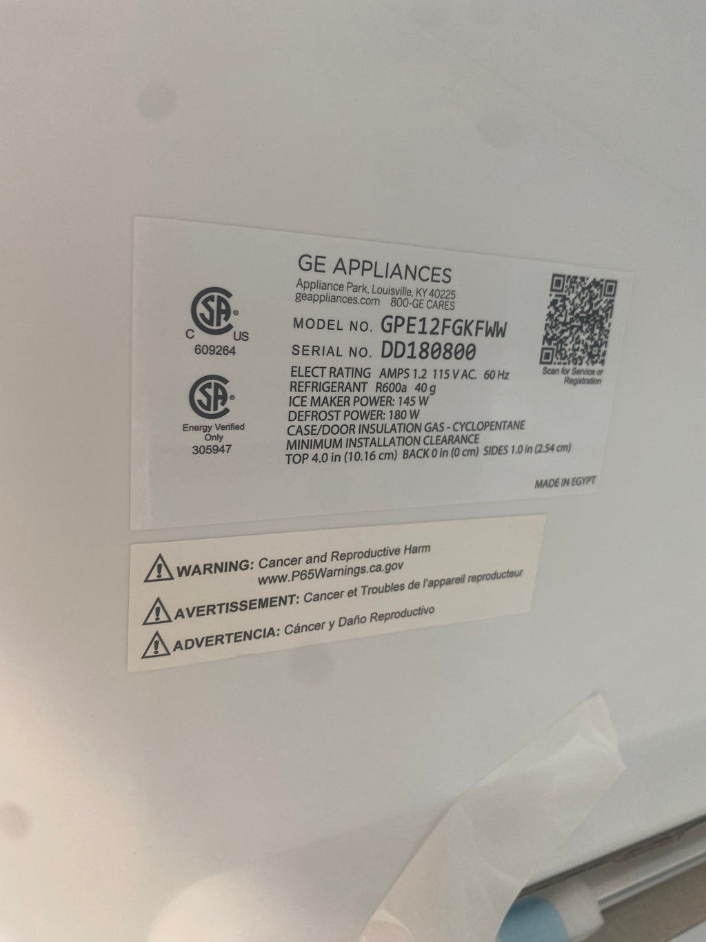 24” GE "Brand New" White Fridge With a factory Warranty GPE12FGKFWW