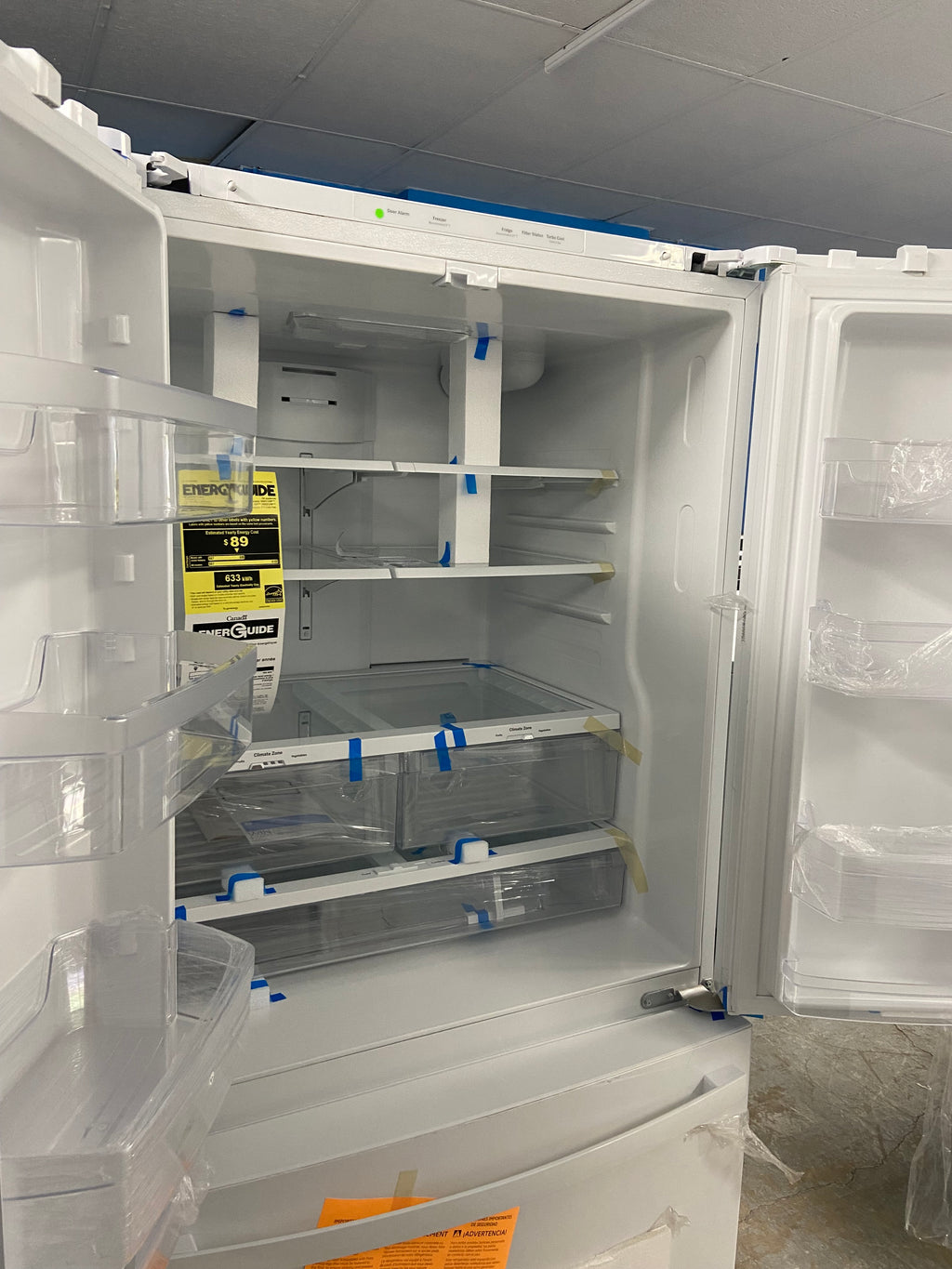 GE GNE27JGMYFWW French Door Refrigerator, 36 inch Width, 26.7 cu. ft. Capacity, Water Dispenser (Interior), Ice Dispenser (Freezer Located), White colour