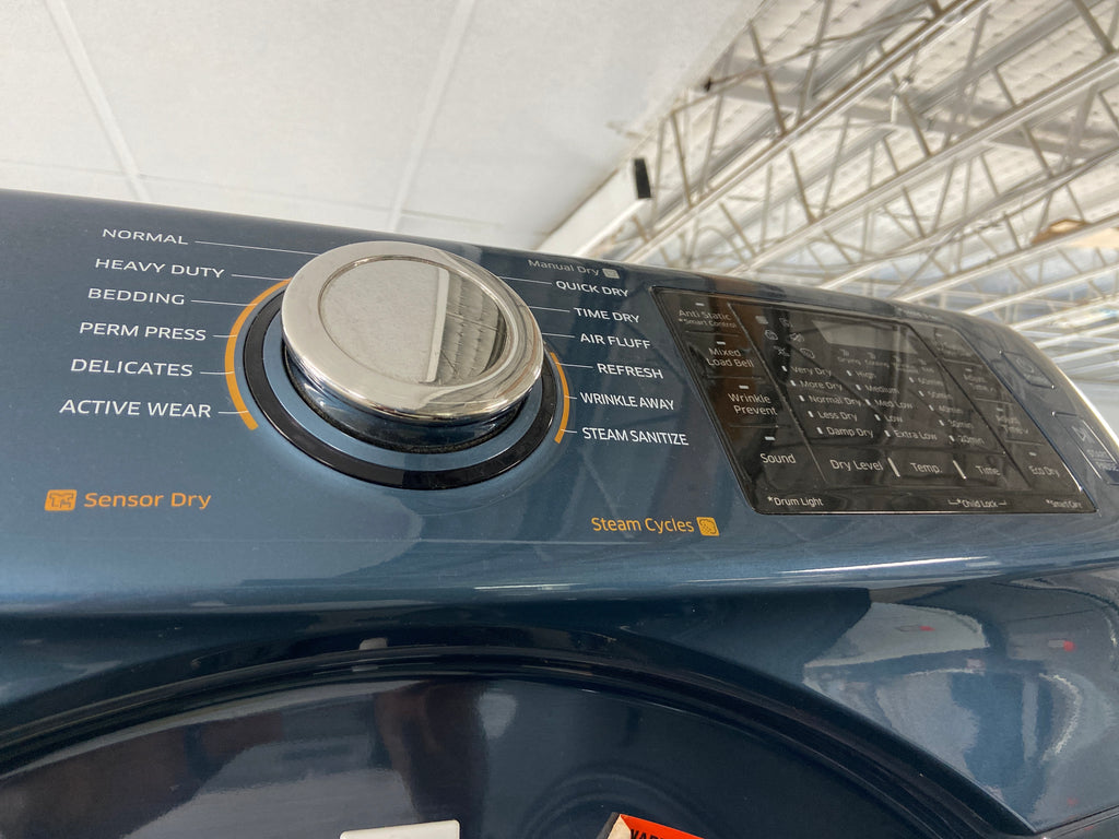Samsung blue dryer, he(high efficiency marked), multi steam, vent sensor, energy star certified, sensor dry, manual dry, “Refurbished”, 3 Months Warranty