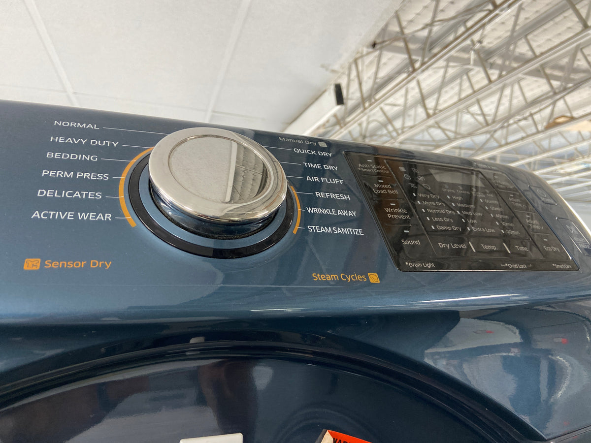 Samsung blue dryer, he(high efficiency marked), multi steam, vent sensor, energy star certified, sensor dry, manual dry, “Refurbished”, 3 Months Warranty