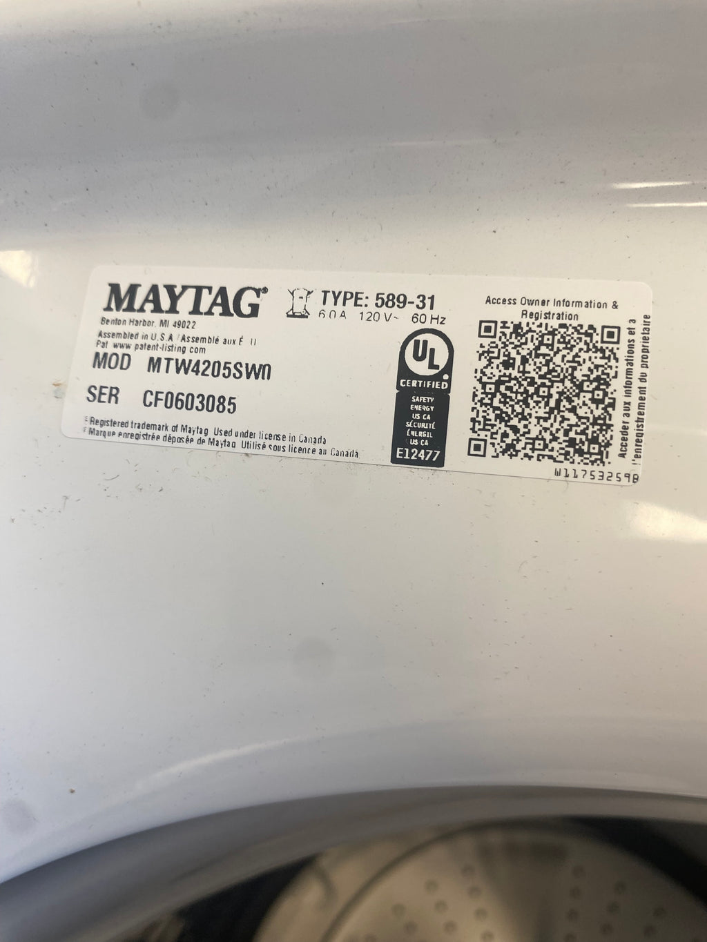 27” Maytag top load washer " Brand New"