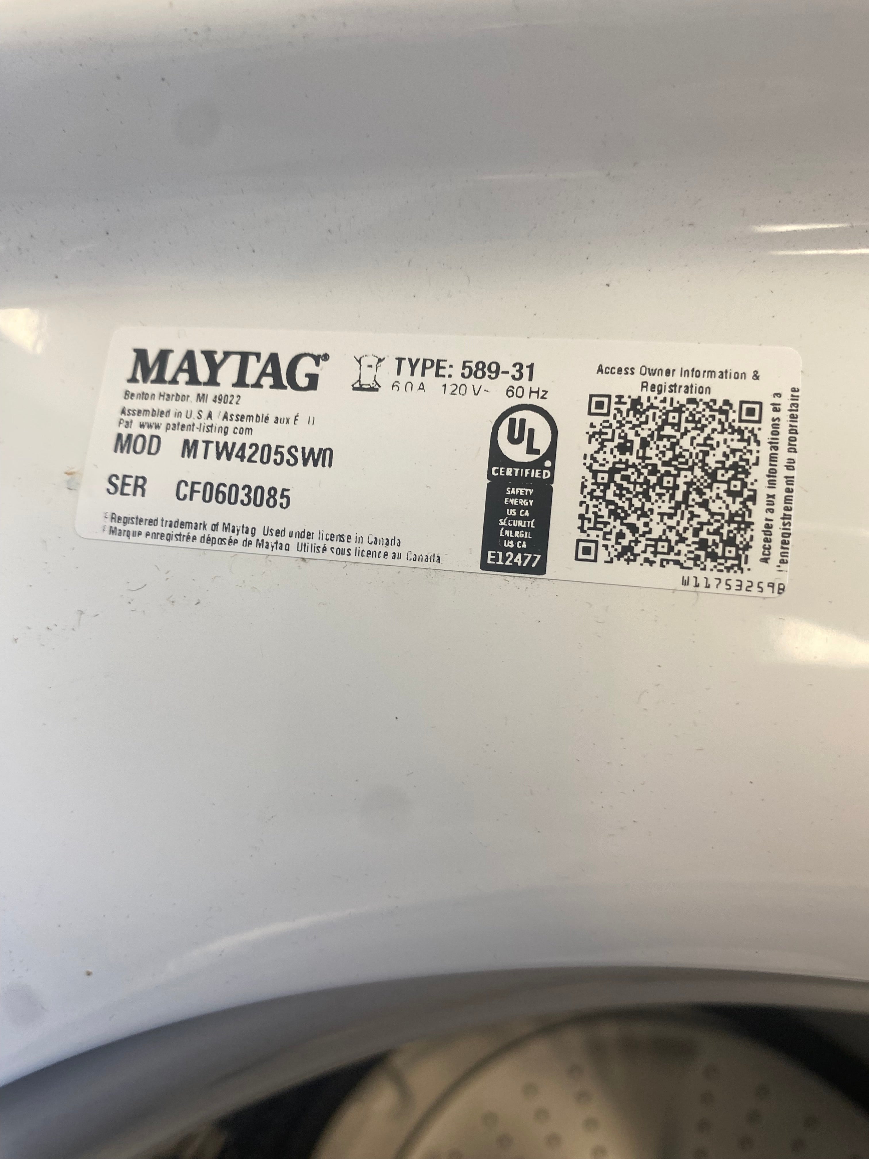 27” Maytag top load washer " Brand New"