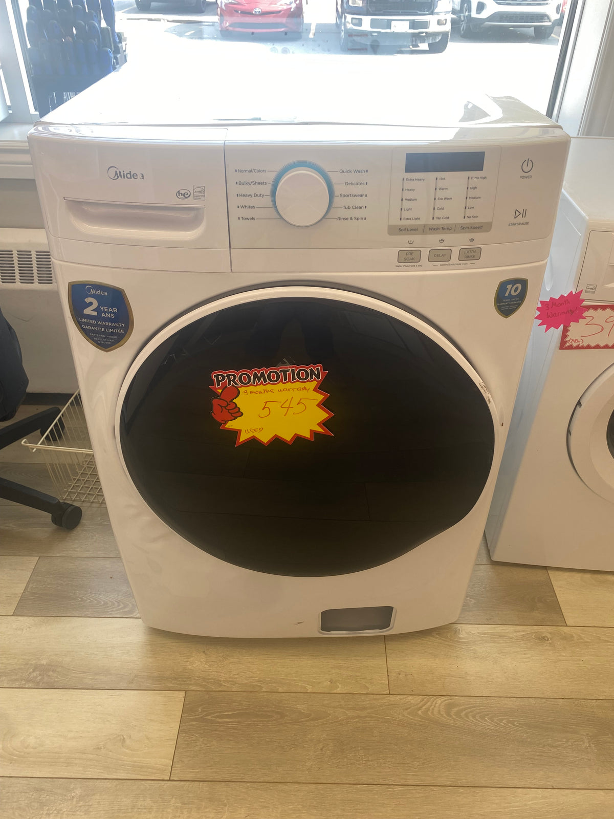White 27" Midea Front load stackable washer, white "Refurbished"