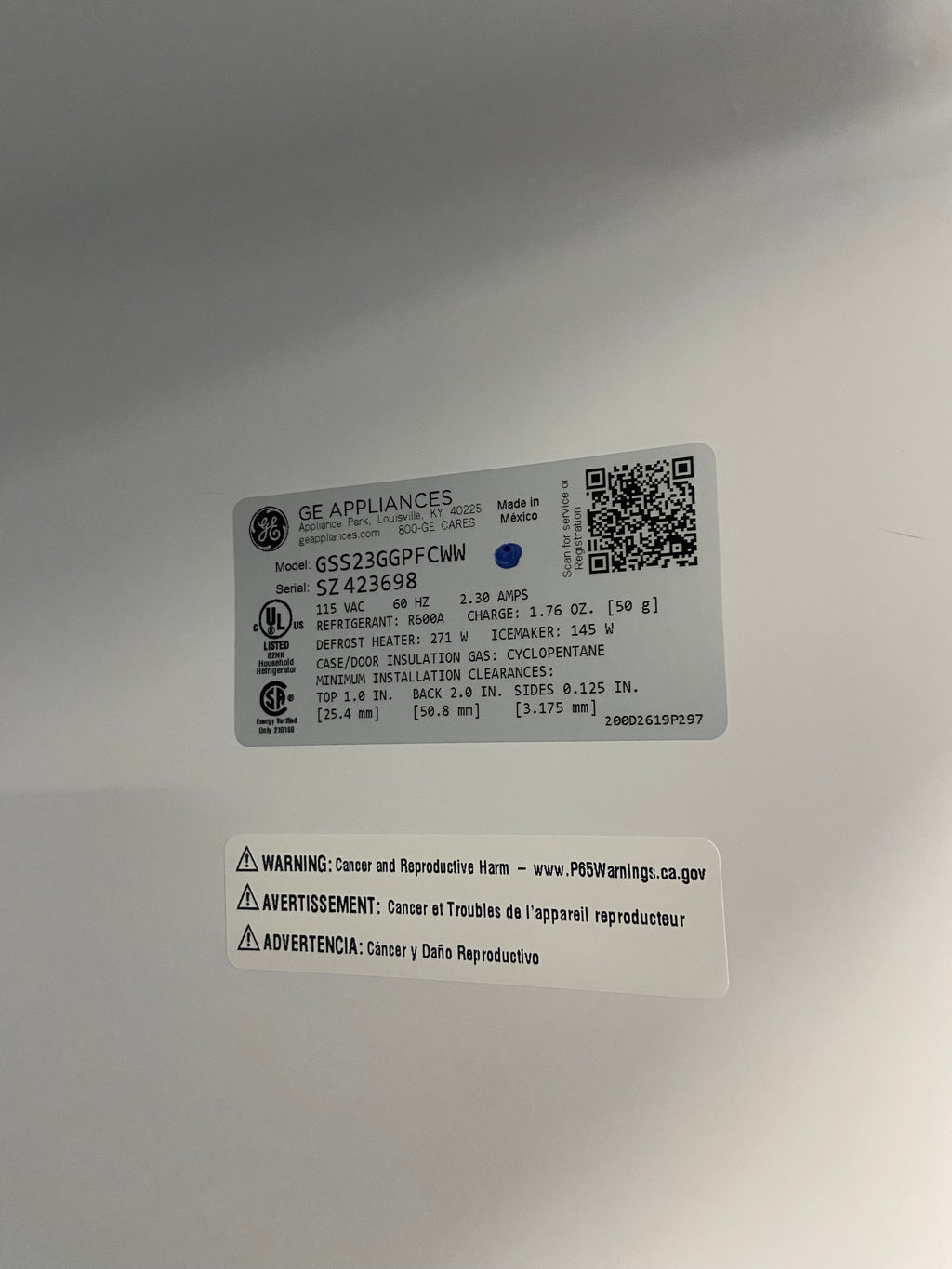 GE side by side fridge