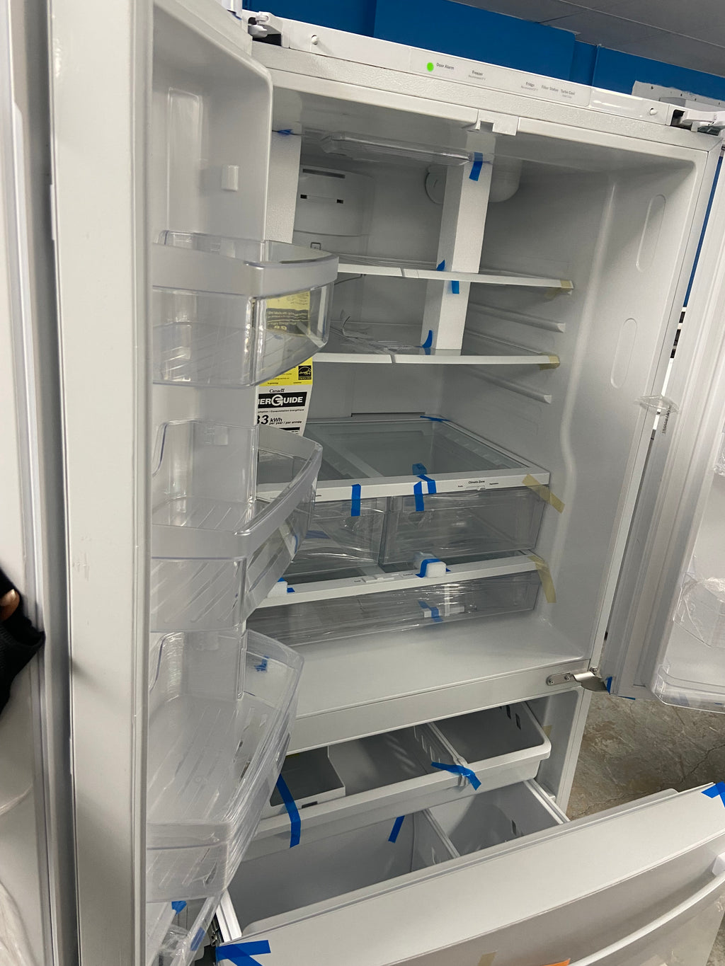 GE GNE27JGMYFWW French Door Refrigerator, 36 inch Width, 26.7 cu. ft. Capacity, Water Dispenser (Interior), Ice Dispenser (Freezer Located), White colour