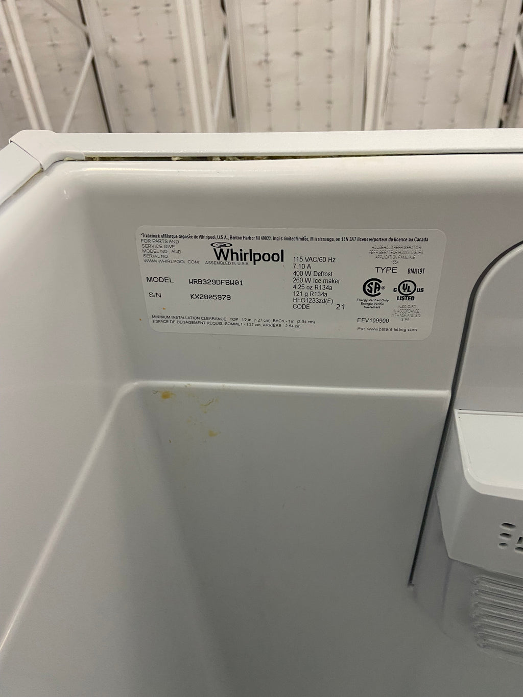 White 30” Whirlpool WRB329DFBW01 Fridge (Refurbished)