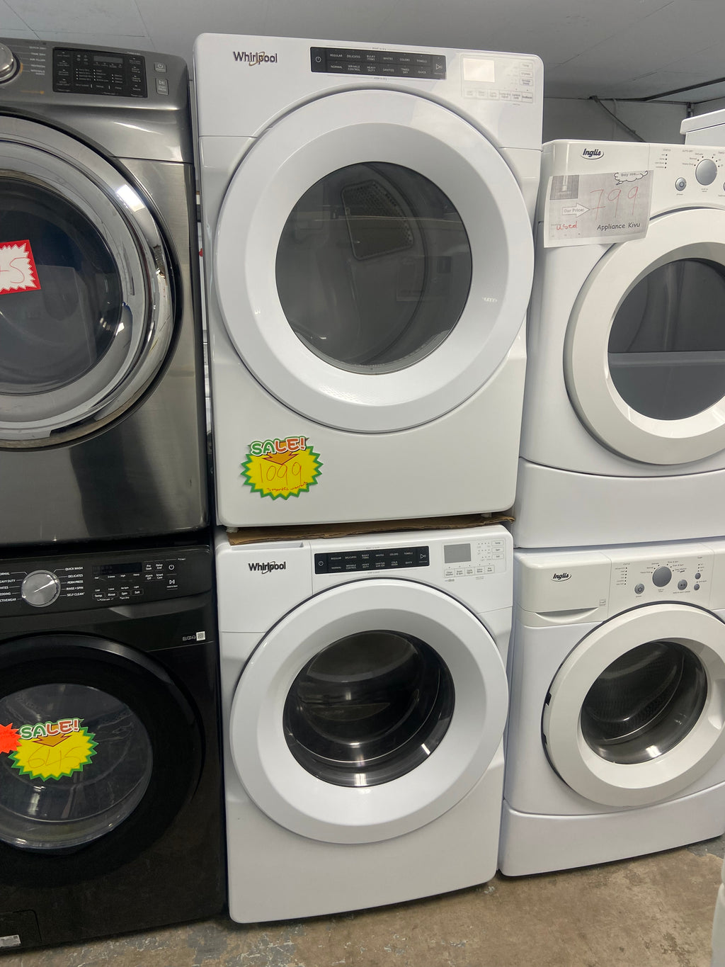 Heavy duty 27” White Whirlpool Stackable Washer, Dryer set YWED5620HW0, WFW560CHWO