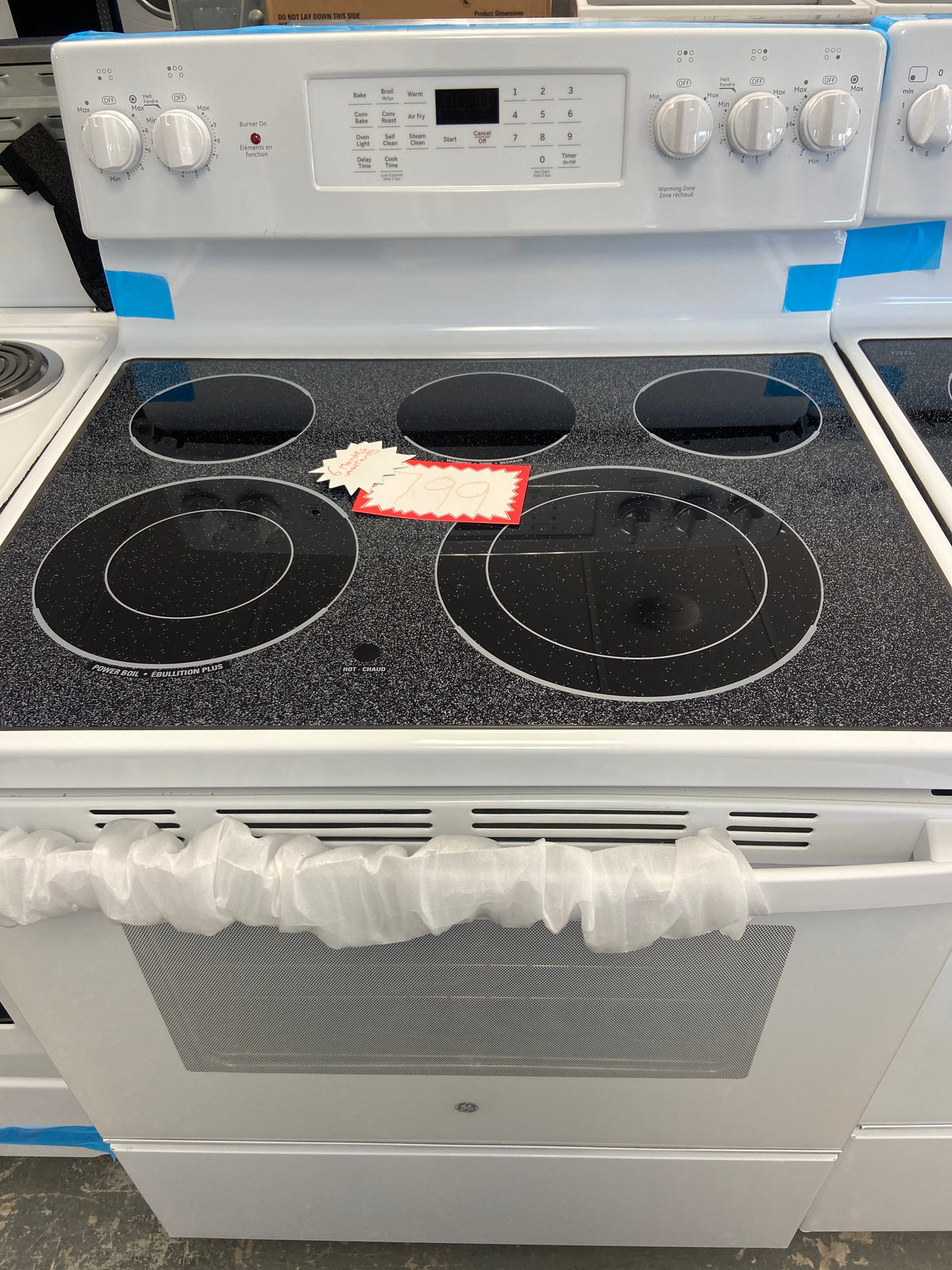 GE white glass top stove, JCB840DY2WW, “Brand New”, 6 Months Warranty