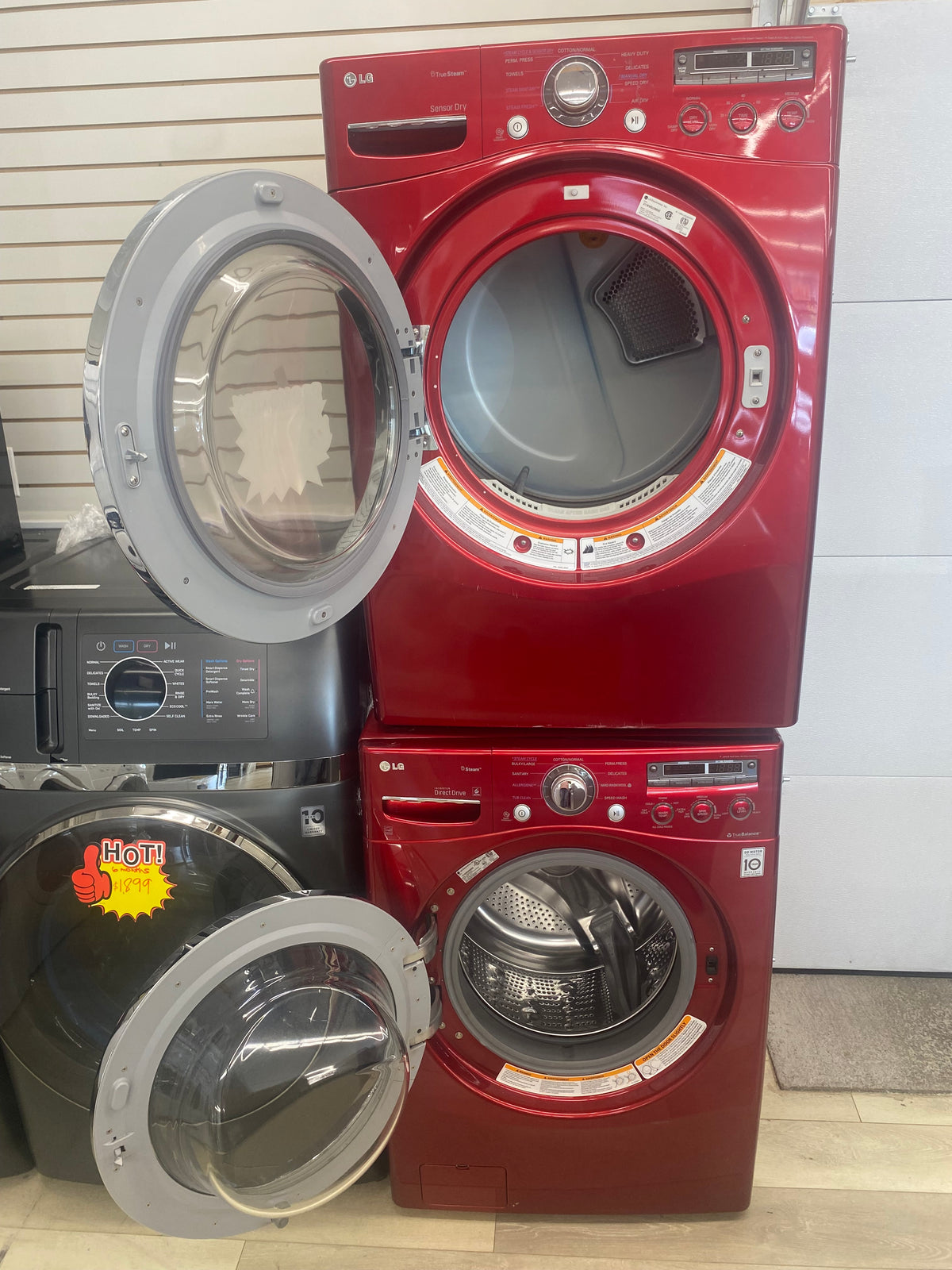 LG washer and dryer, Red in Color, Stackable, "Refurbished"