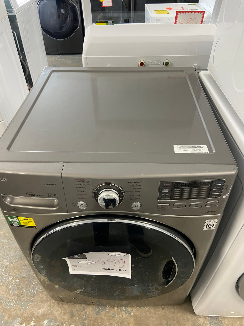 LG WM3770HVA Front Load Washer, 1,300 RPM Washer Spin Speed, 10 Wash Cycles, 5 Temperature Settings, Steam Clean, Graphite Steel colour