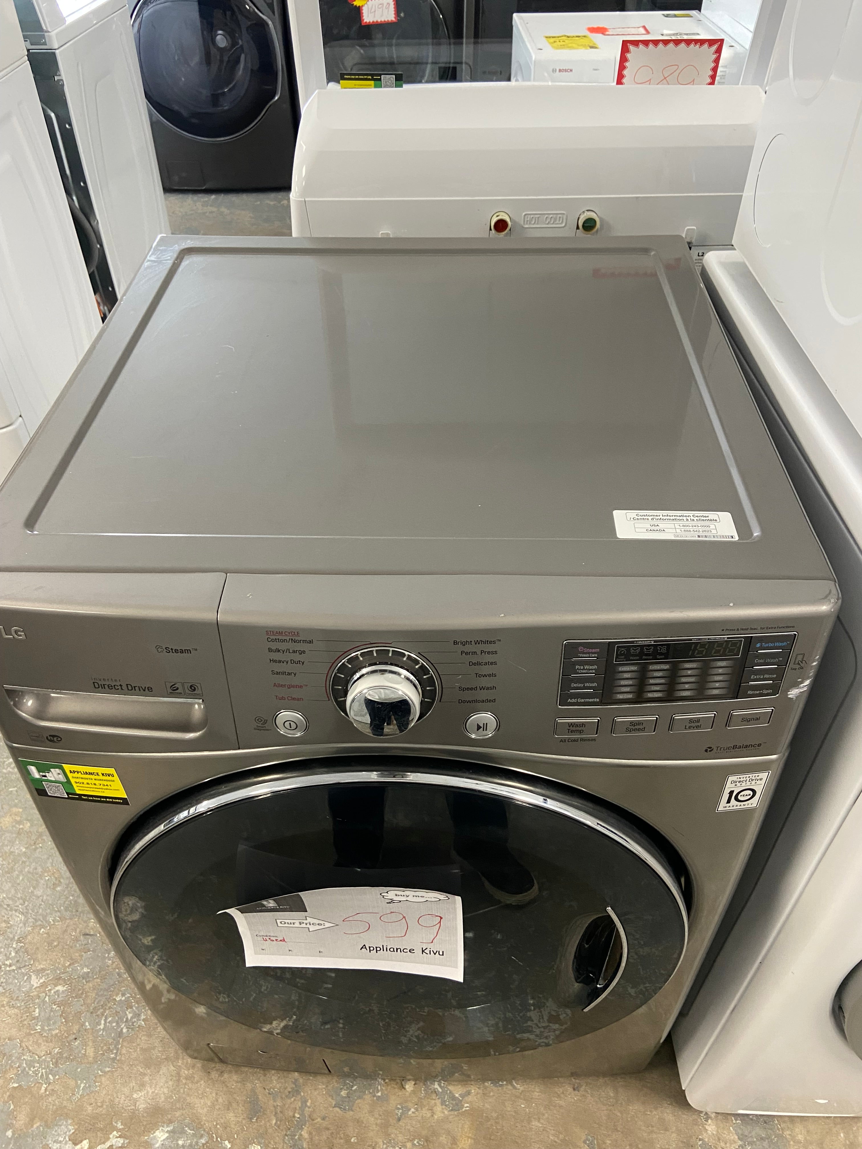 LG WM3770HVA Front Load Washer, 1,300 RPM Washer Spin Speed, 10 Wash Cycles, 5 Temperature Settings, Steam Clean, Graphite Steel colour
