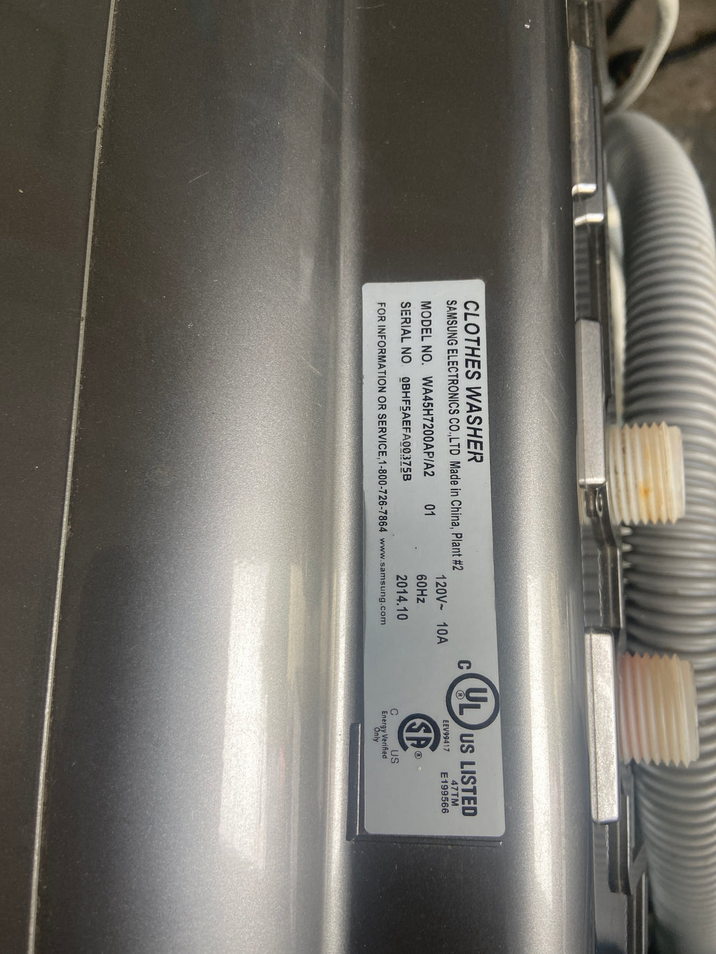 Samsung Grey top load washer, transparent glass cover, he(high efficiency marked), smart care and child lock features, “Refurbished”, 3 Months Warranty.