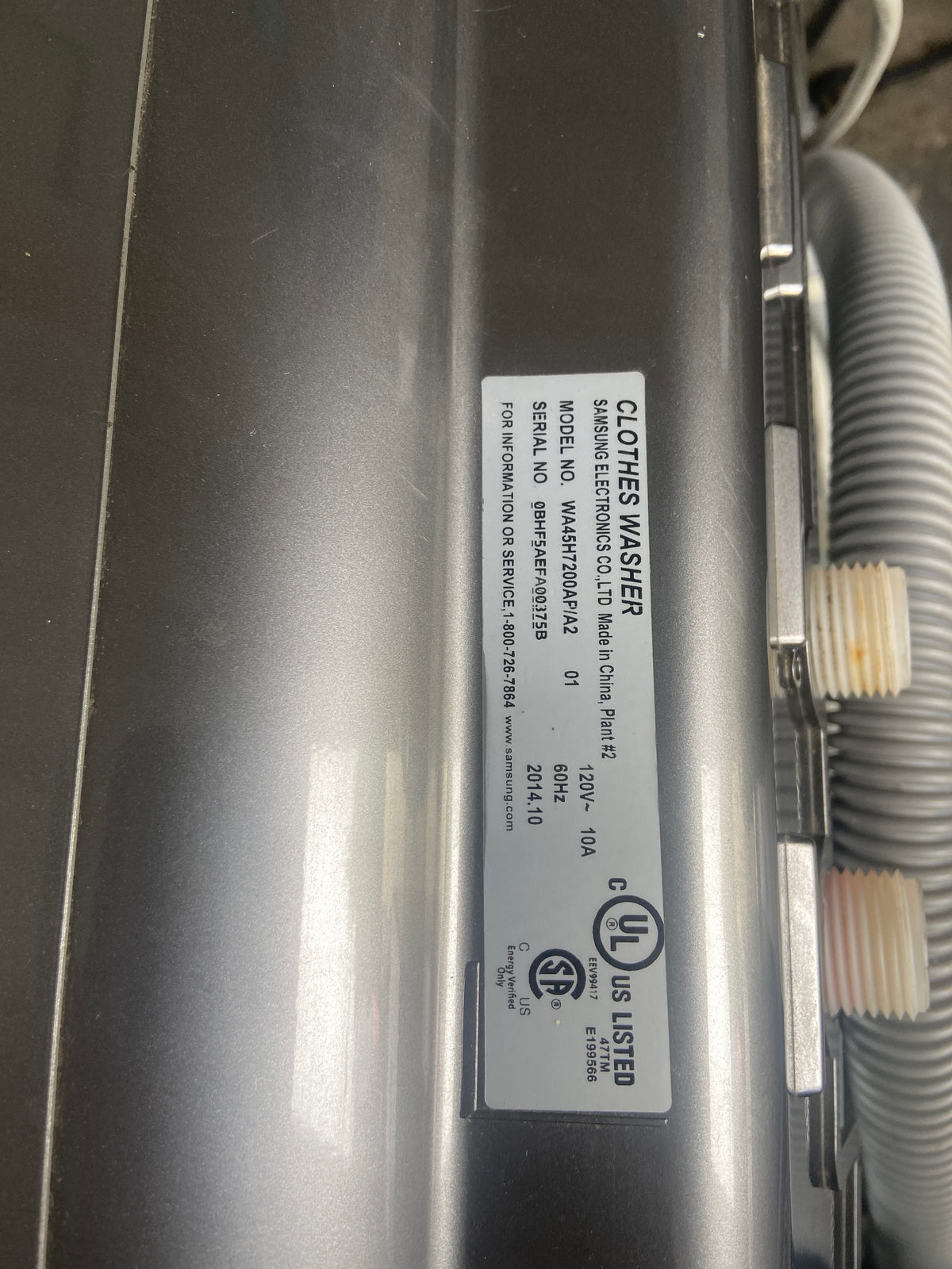 Samsung Grey top load washer, transparent glass cover, he(high efficiency marked), smart care and child lock features, “Refurbished”, 3 Months Warranty.