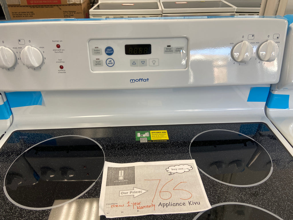 Moffat glass top stove, MCBS585DN5WW, white, “Brand New”, 1 Year factory Warranty