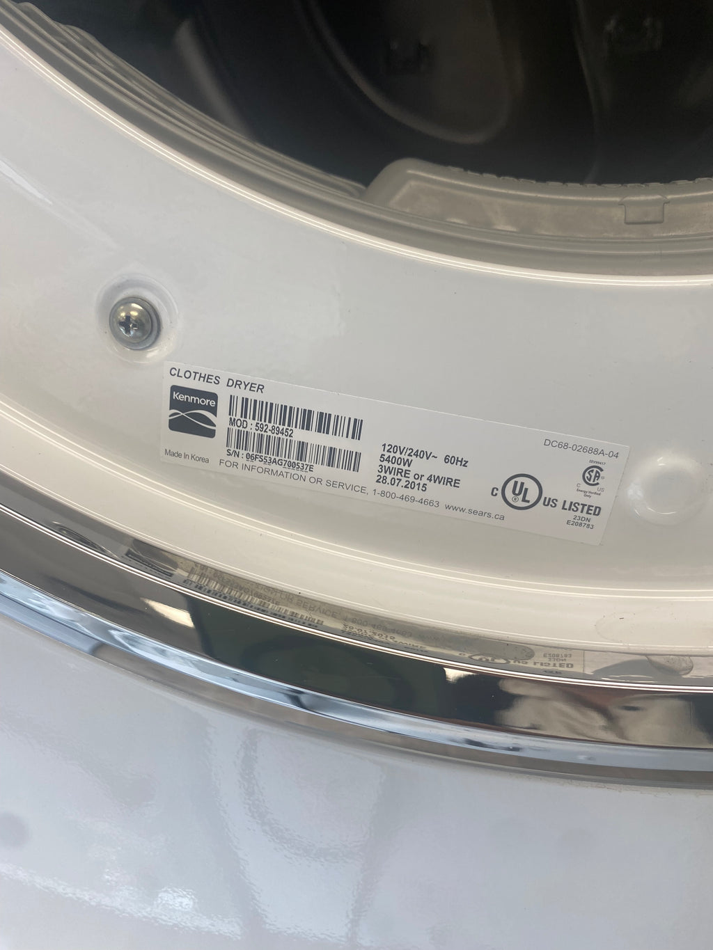 Kenmore stackable dryer, "Refurbished" large capacity