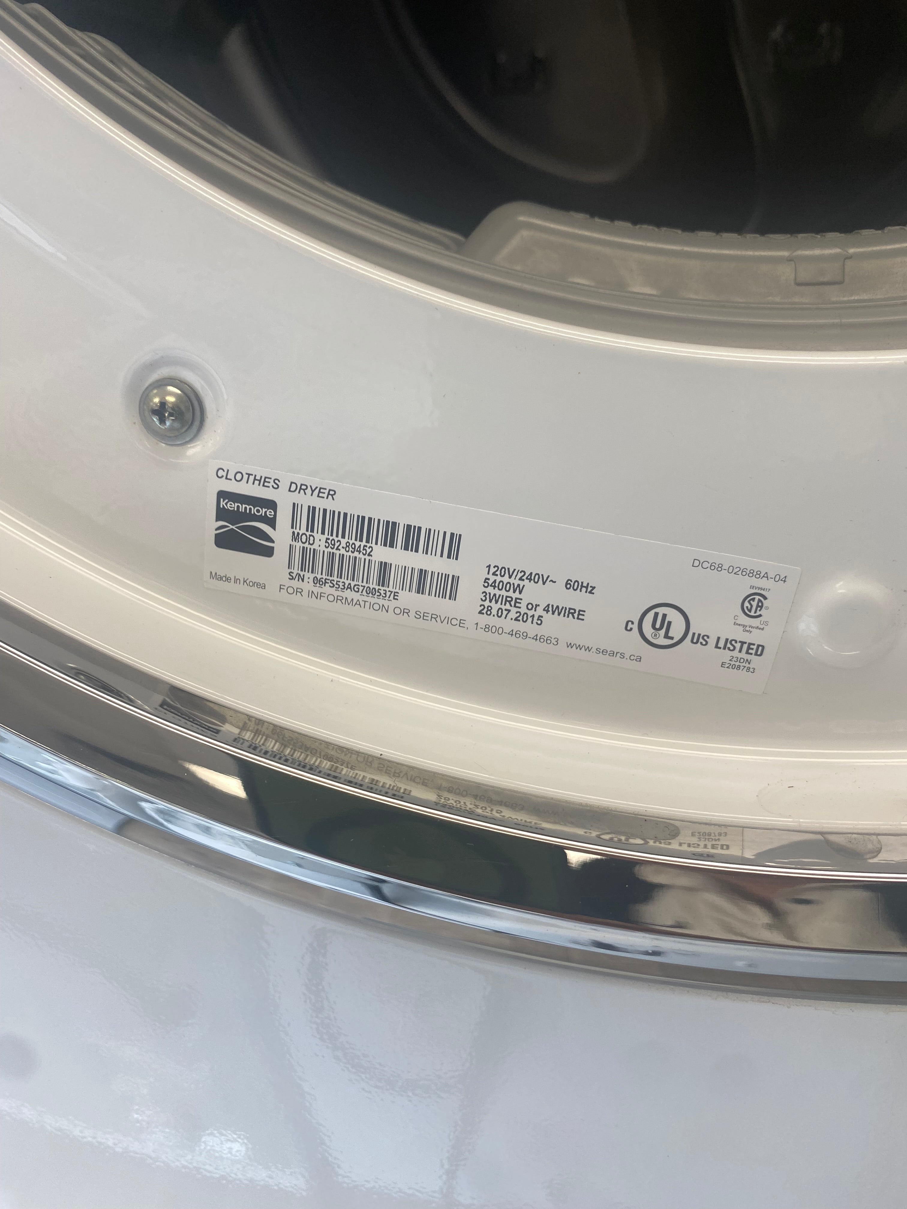 Kenmore stackable dryer, "Refurbished" large capacity