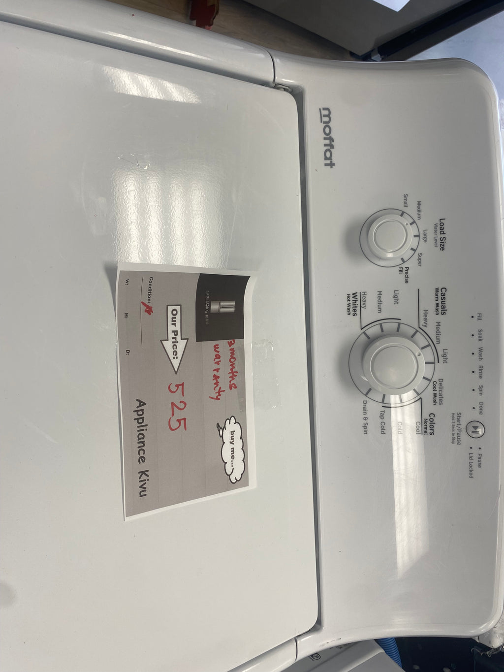 27” white Moffat Top Load Washer 4.8cuft “preowned”