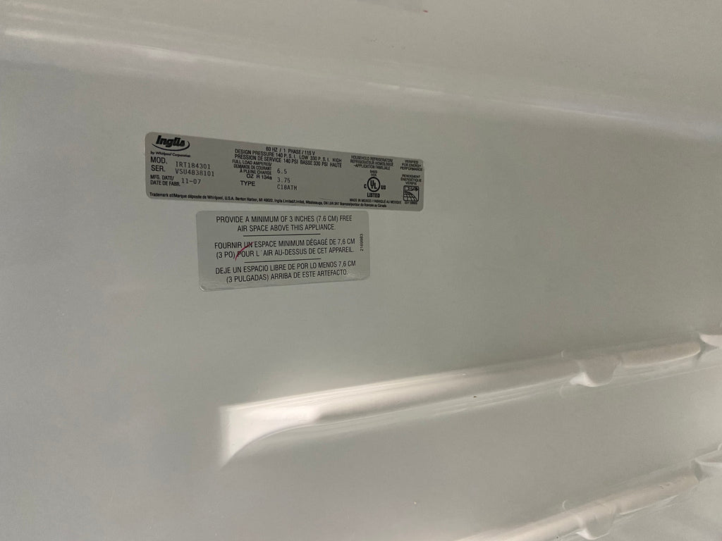 29” White Inglis IRT184301 Refrigerator with warranty
