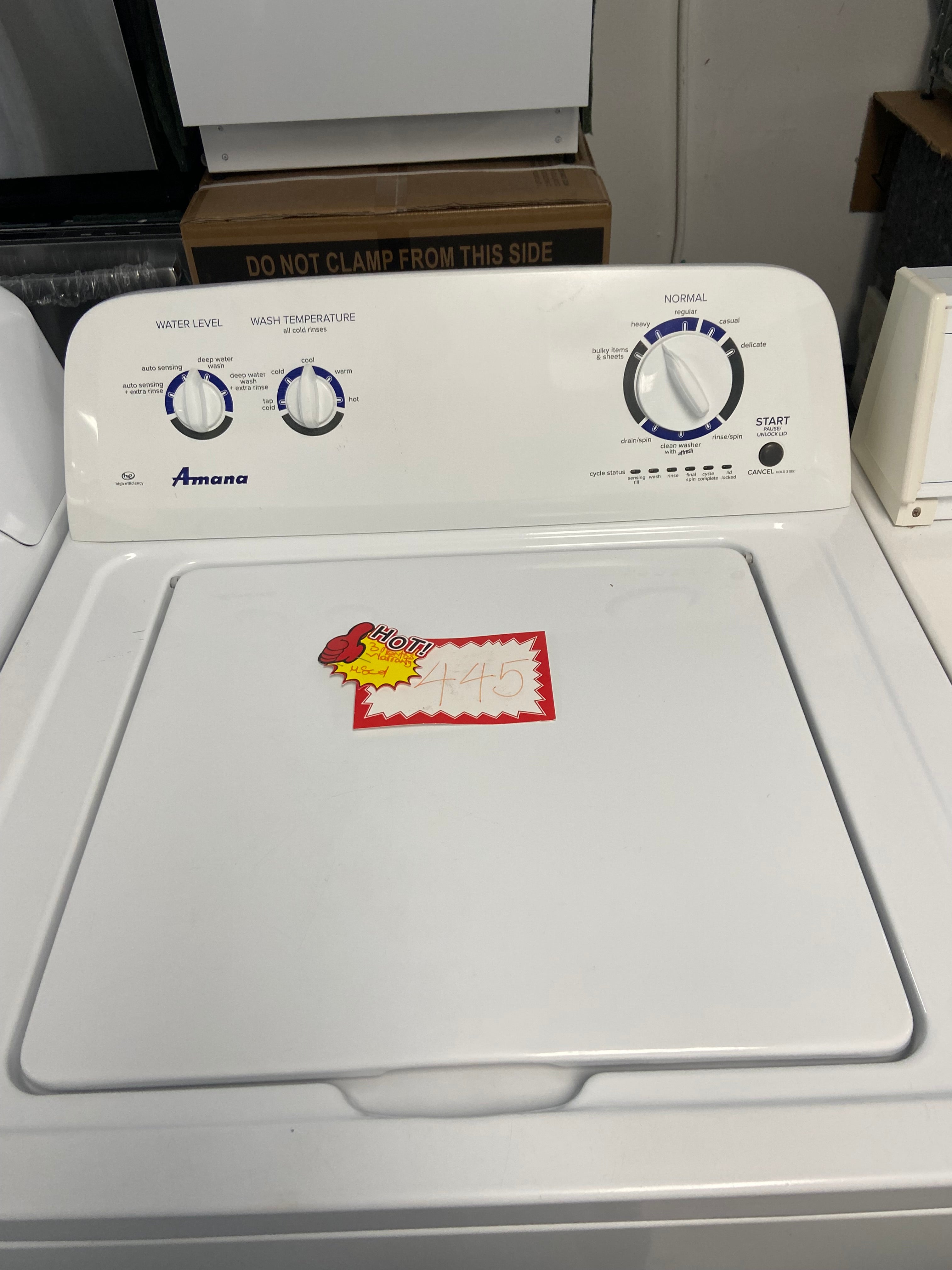 White 27 inch Amana Top Load Washer, with an Agitator, NTW4516FW2 "Refurbished"