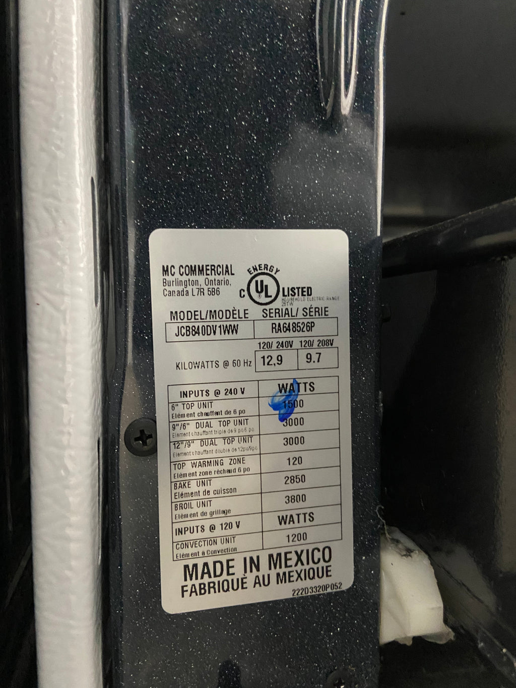 GE JCB840DV1WW Electric Range, 5 cu. ft. Capacity, 30 inch Exterior Width, True Convection, 5 Burners, Storage Drawer, Air Fry, Self Clean, 3,000 W Highest Element, White colour