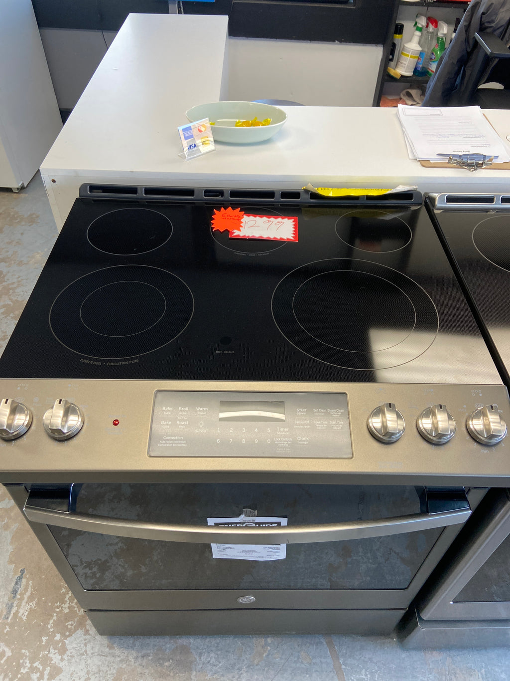 GE 30" Electric Slide-In Front Control True Convection Range with Storage Drawer Slate - JCS840EMES