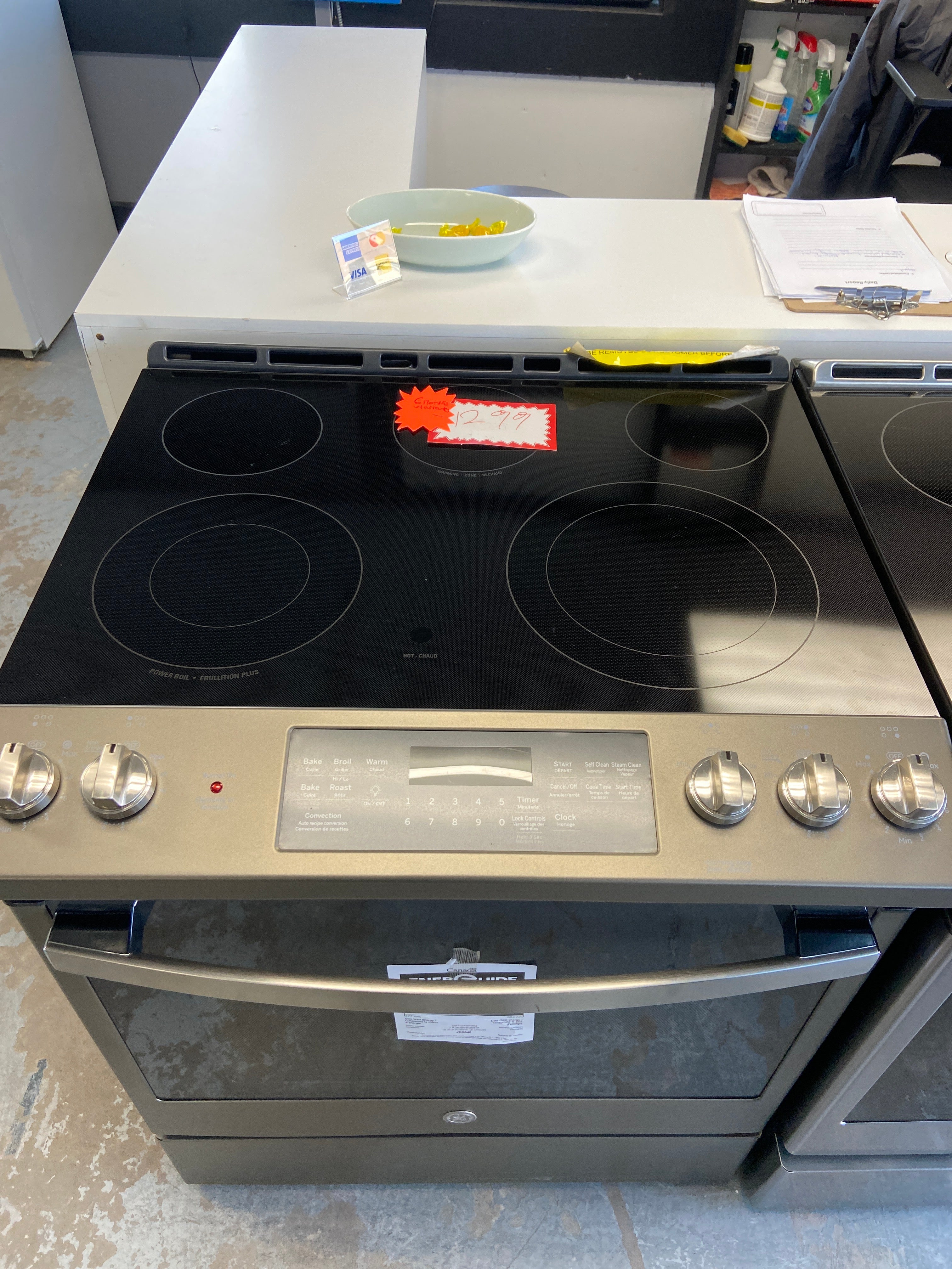 GE 30" Electric Slide-In Front Control True Convection Range with Storage Drawer Slate - JCS840EMES