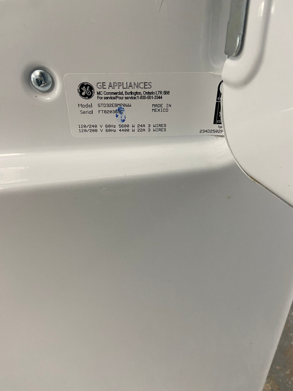 GE GTD32EBMPOWW Electric Dryer, 6.2 cu. ft. Dryer