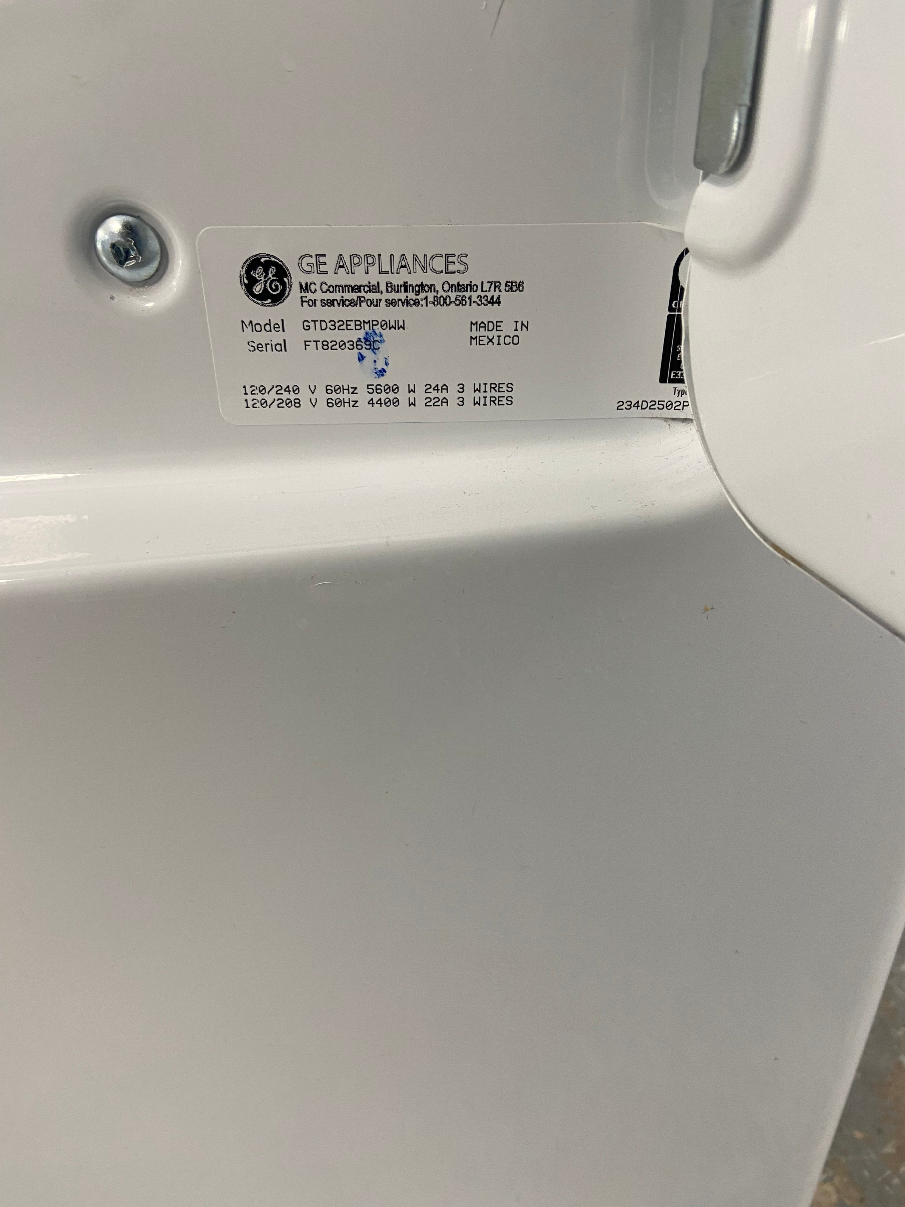 GE GTD32EBMPOWW Electric Dryer, 6.2 cu. ft. Dryer