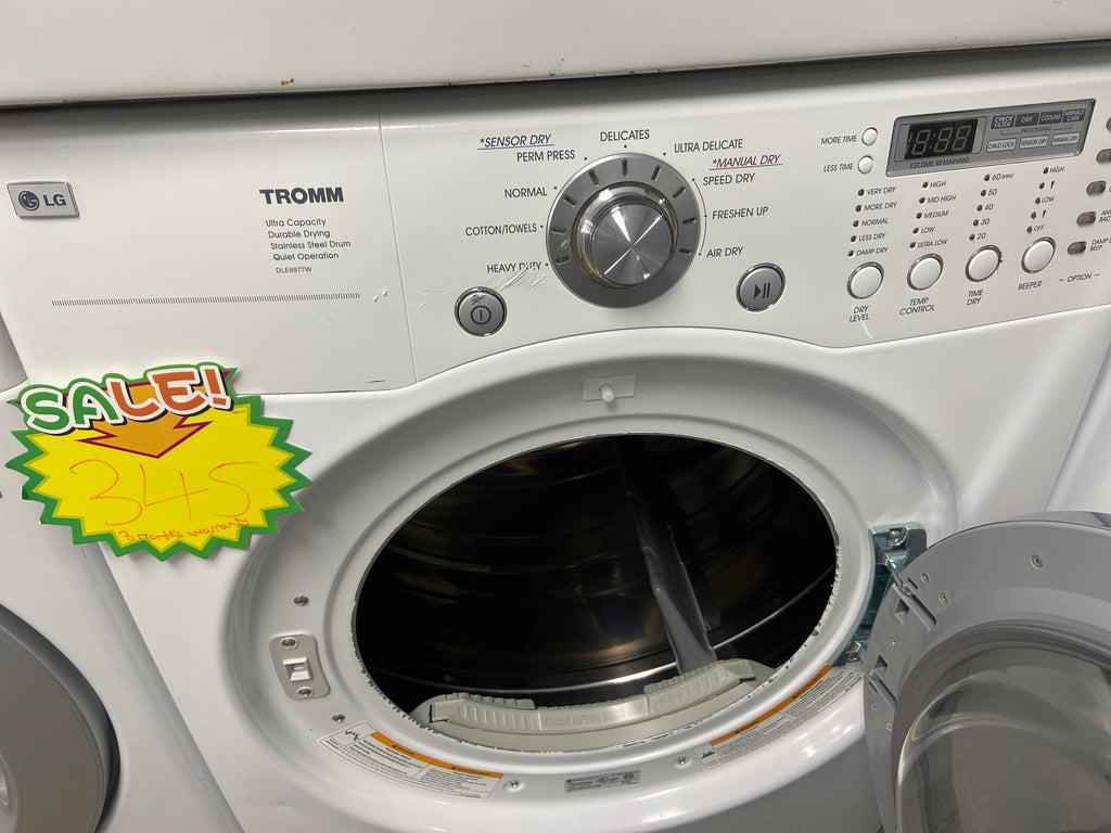 LG white dryer, sensor dry, manual dry, stainless steel drum, “Refurbished”, 3 Months warranty