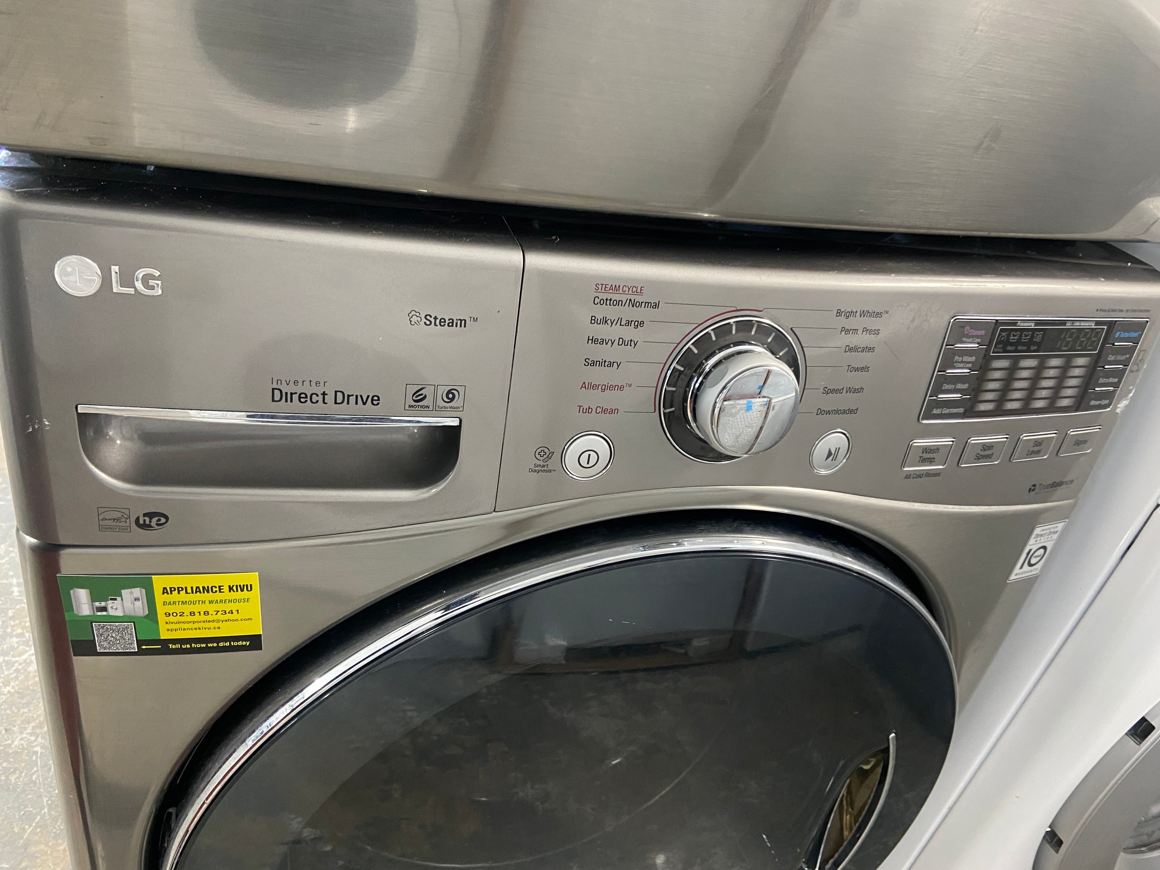 LG DLEX3650V Dryer, 13 Dry Cycles,Stackable, Graphite Steel colour, LG WM3770HVA Front Load Washer, 1,300 RPM Washer Spin Speed, 10 Wash Cycles