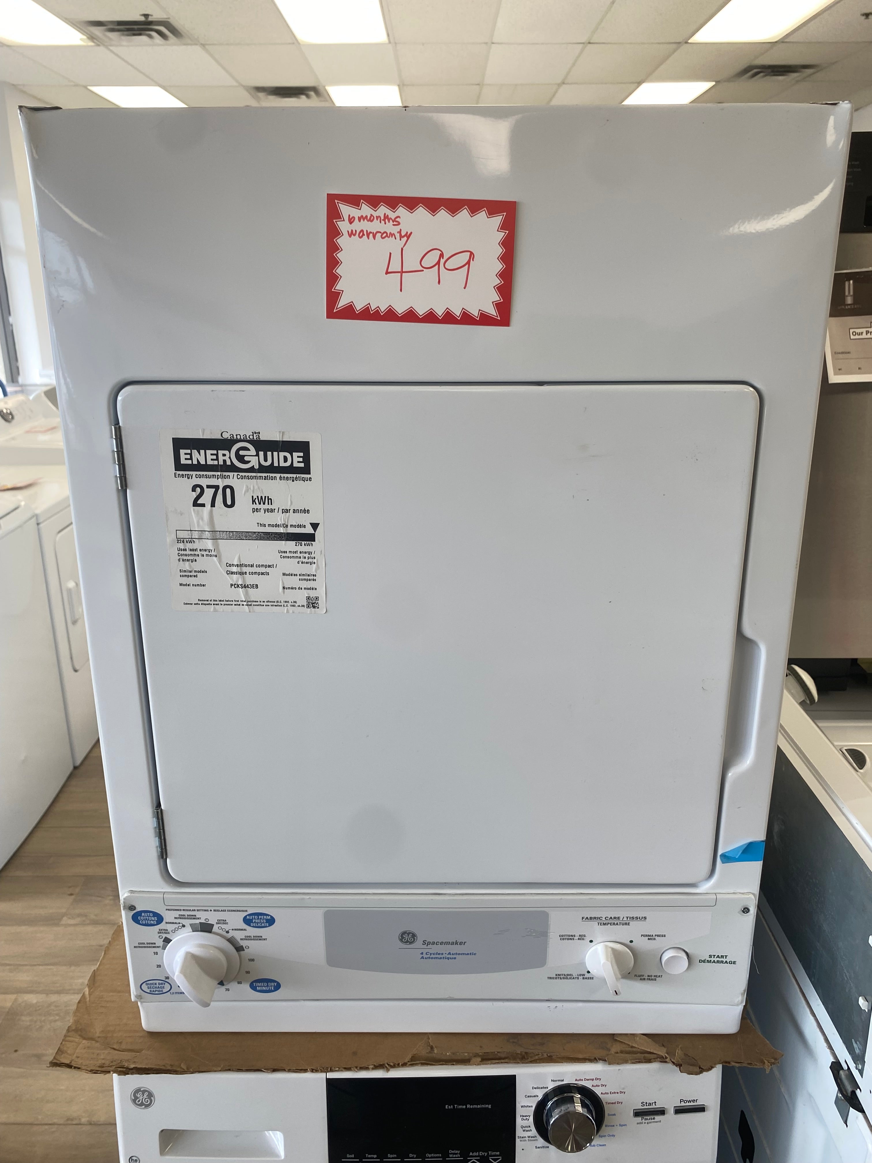 24 Inch GE 3.6 cu. ft. Electric Compact Dryer White wheelchair accessible  PCKS443EBWW "Open box"