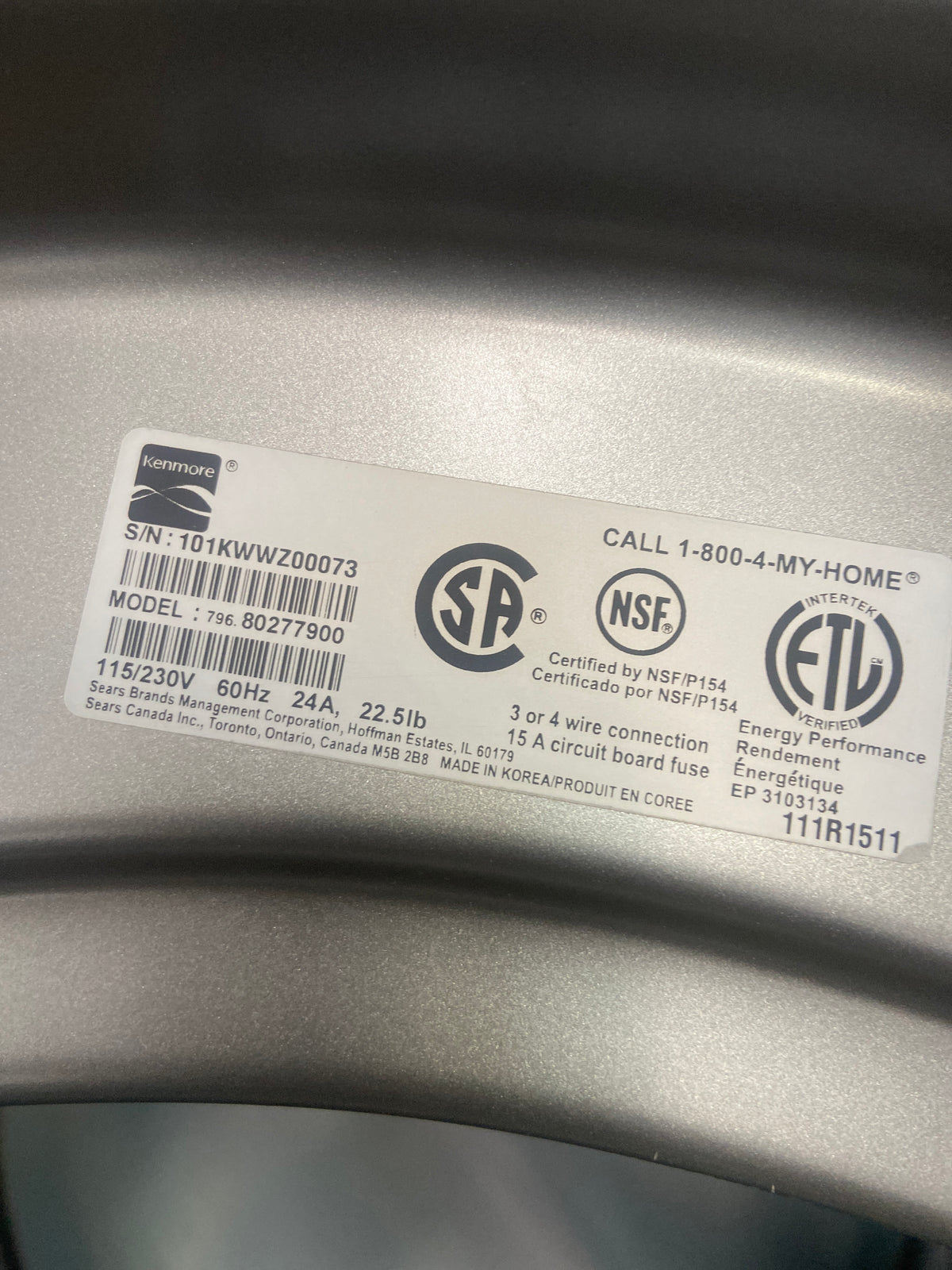 Kenmore washer and dryer set, 796. 40277900 / 796.80277900, “Refurbished”, 3 Months Warranty.