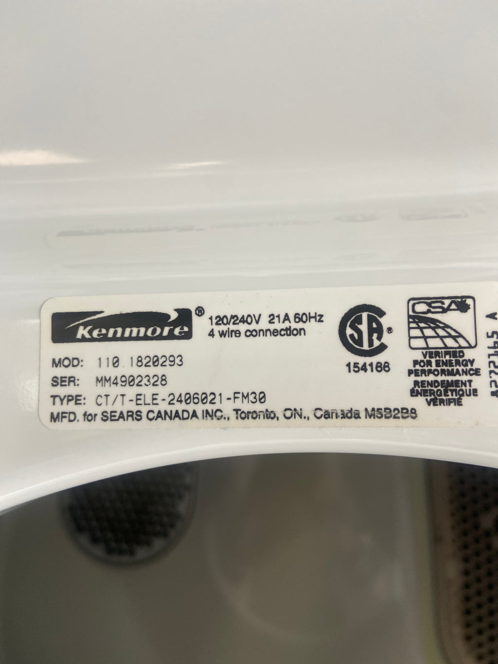 Kenmore white Laundry Center,  110 1820293, “Refurbished”, 3 Months Warranty