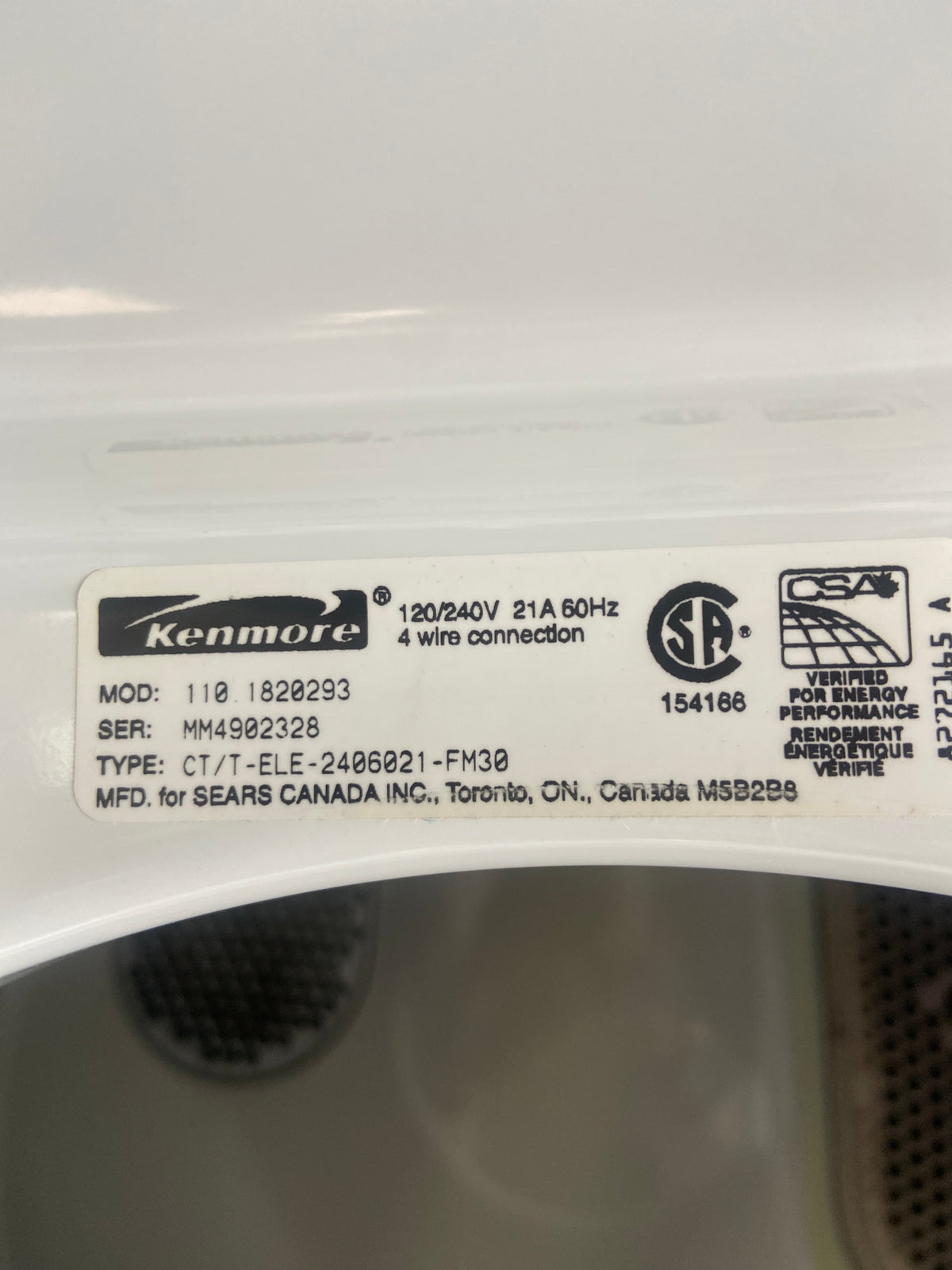 Kenmore white Laundry Center,  110 1820293, “Refurbished”, 3 Months Warranty