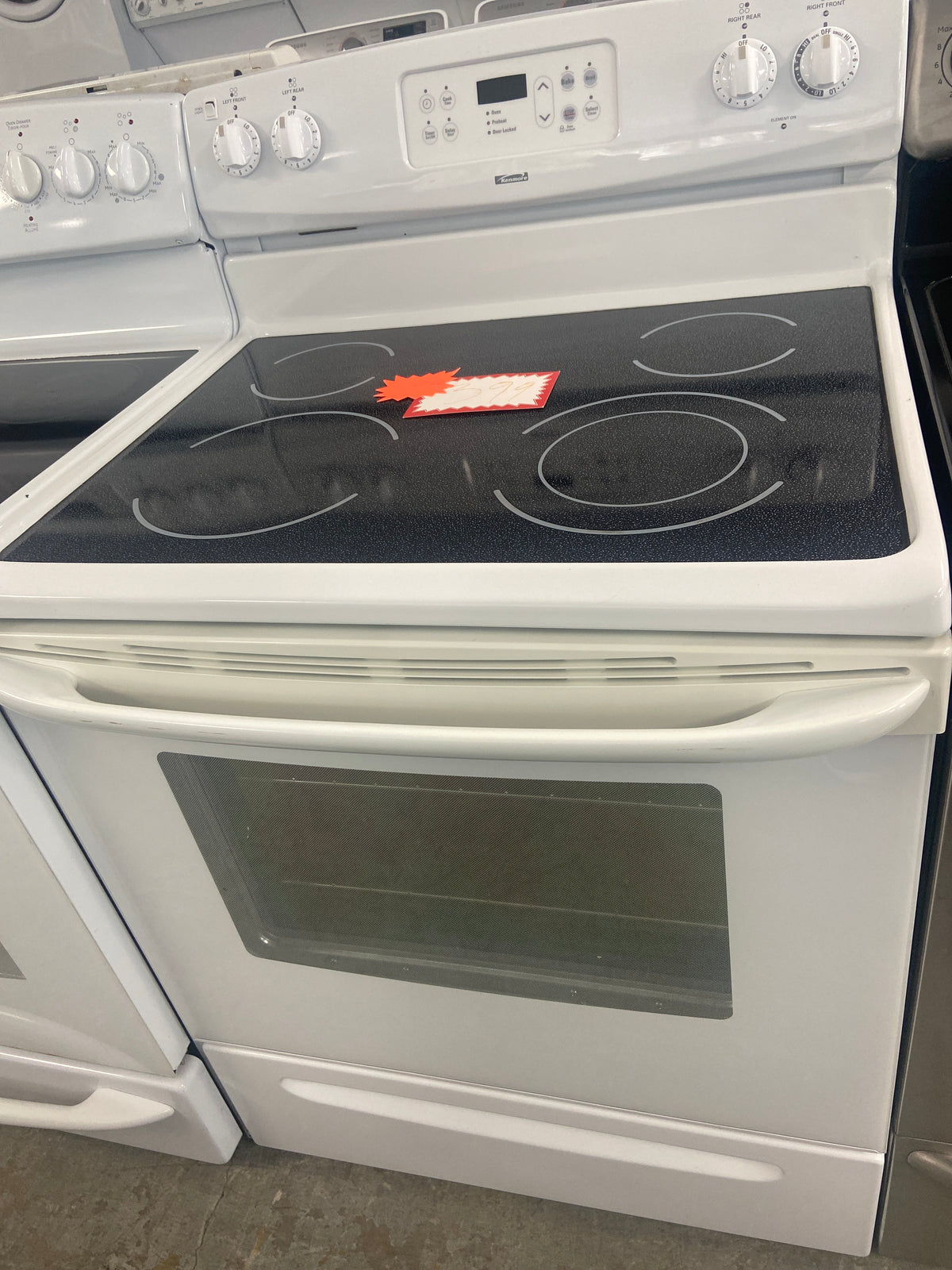 Kenmore White glass top stove, 970-606225, “Refurbished”, 3 months warranty